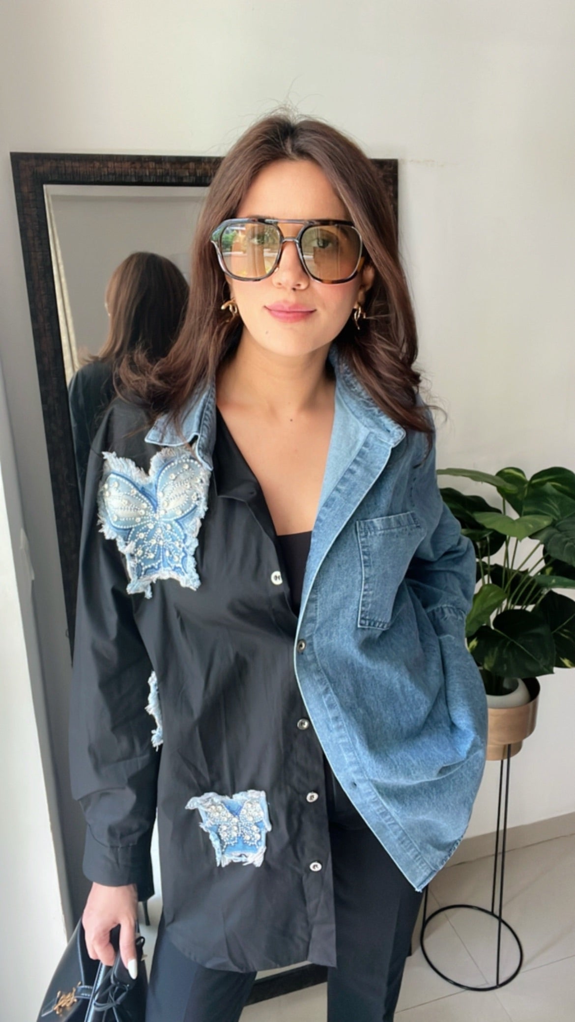 Butterfly Studded Denim Poplin Shirt