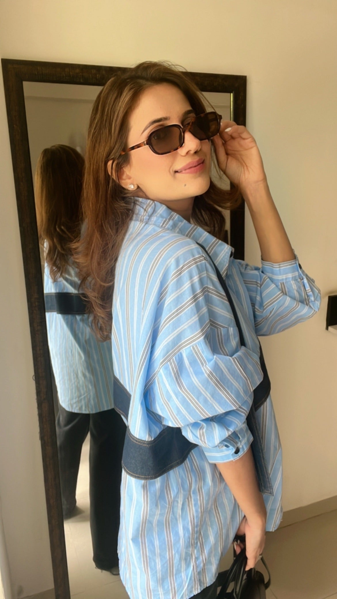 Pinstripe Denim Harness Poplin Shirt