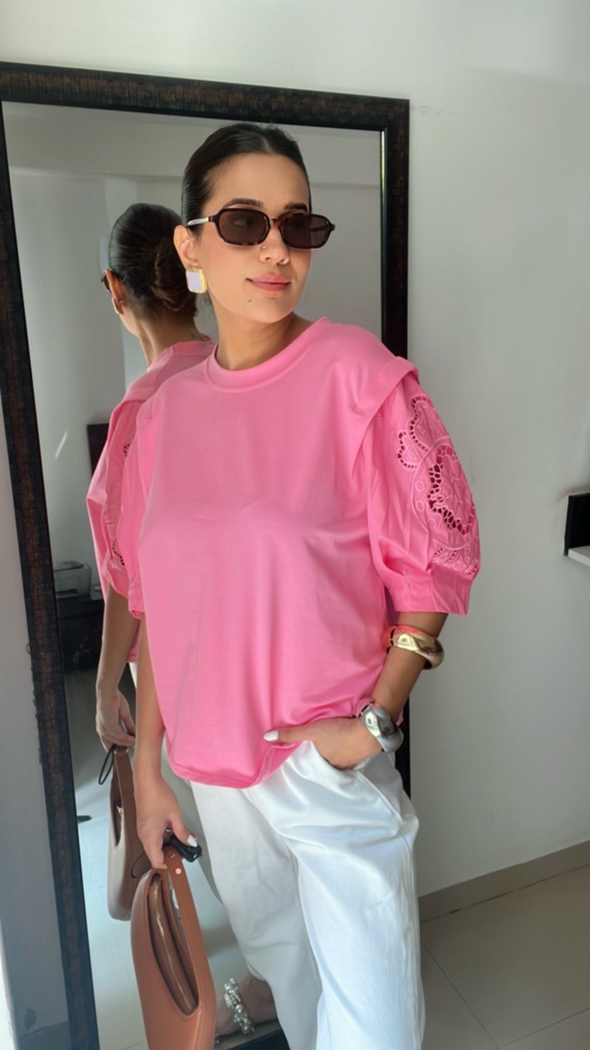 Cutwork Sleeves Poplin Tee