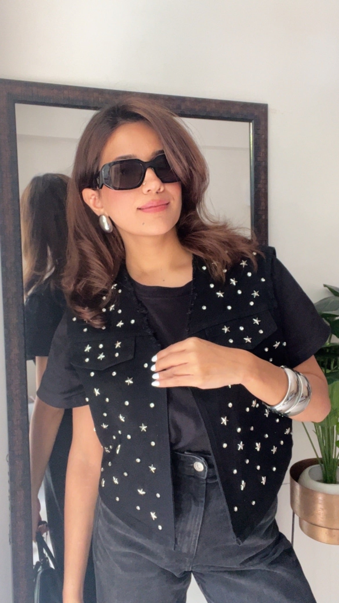 Star and Studs Denim Fall Vest