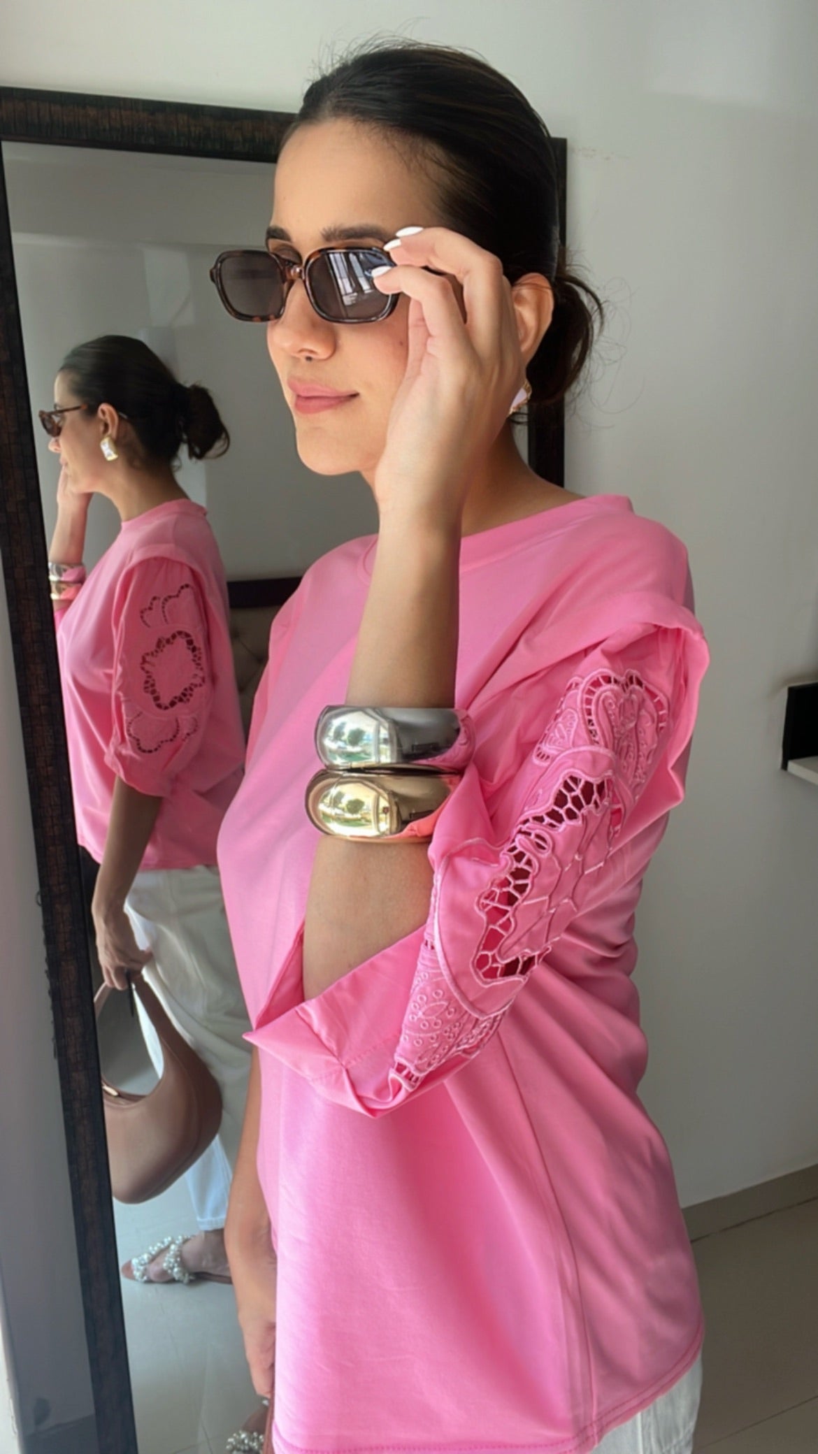 Cutwork Sleeves Poplin Tee
