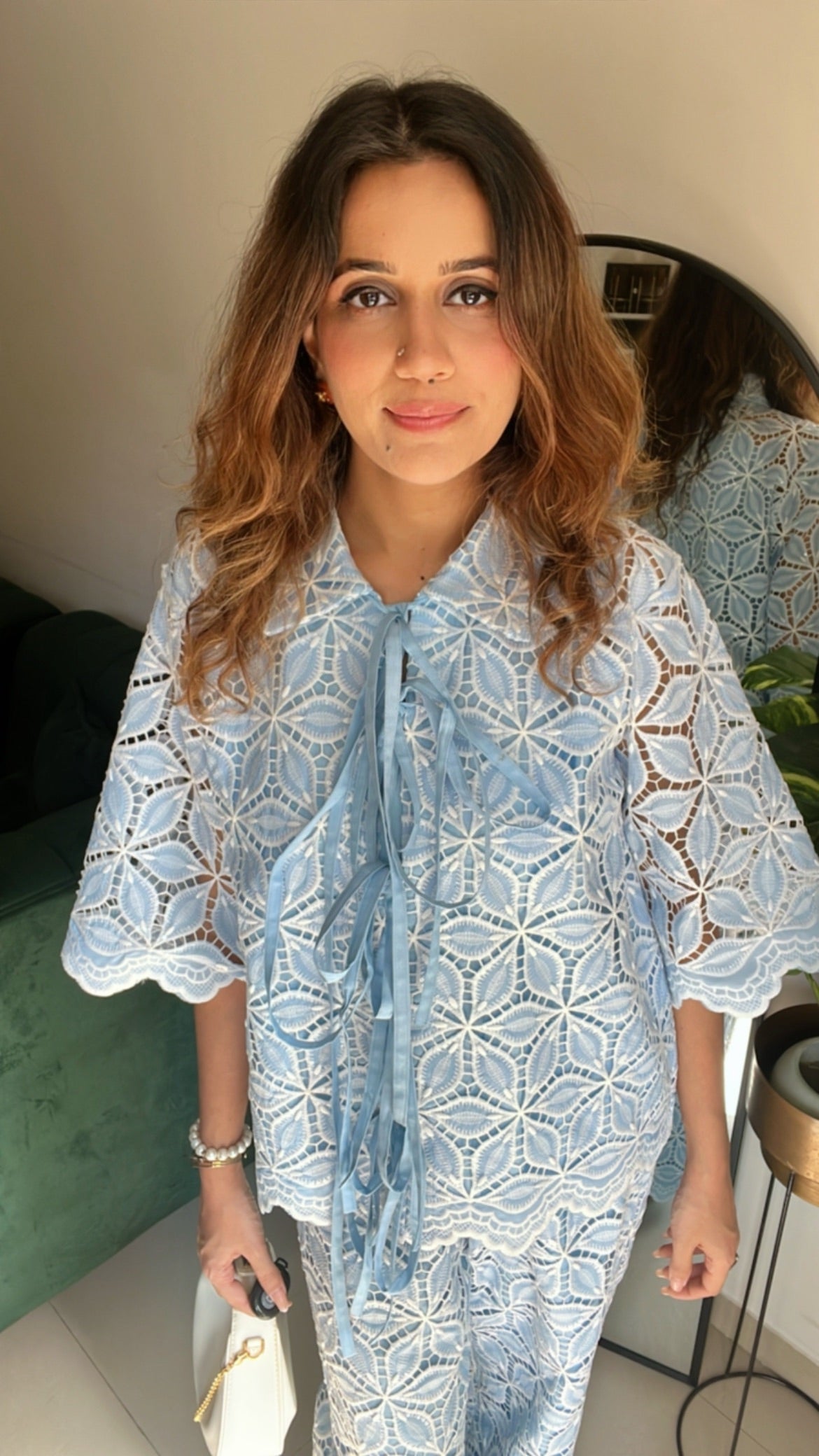 White Studded Tie knot Co-ord Set