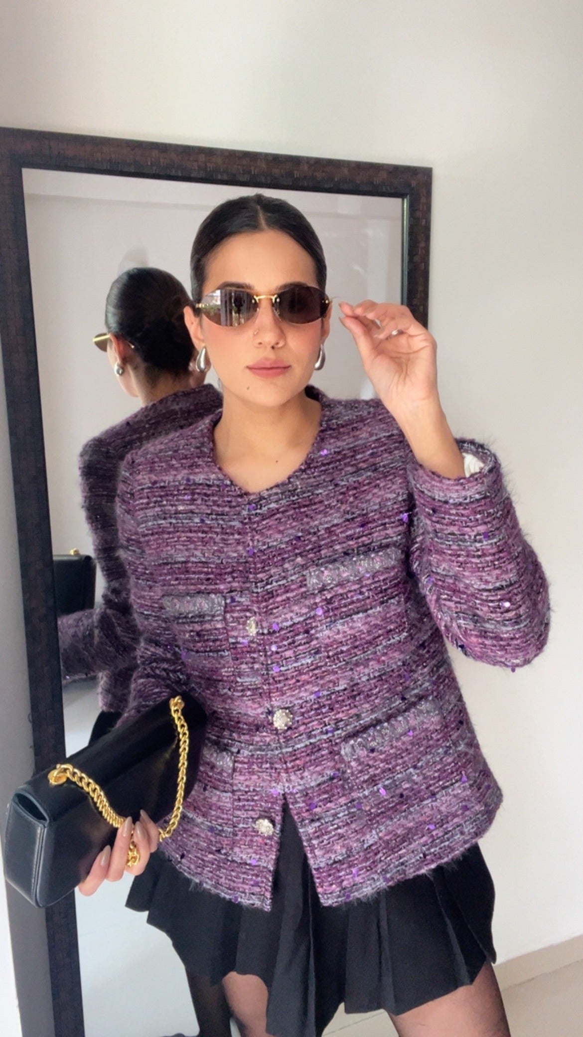 Purple Textured Tweed Fall Jacket