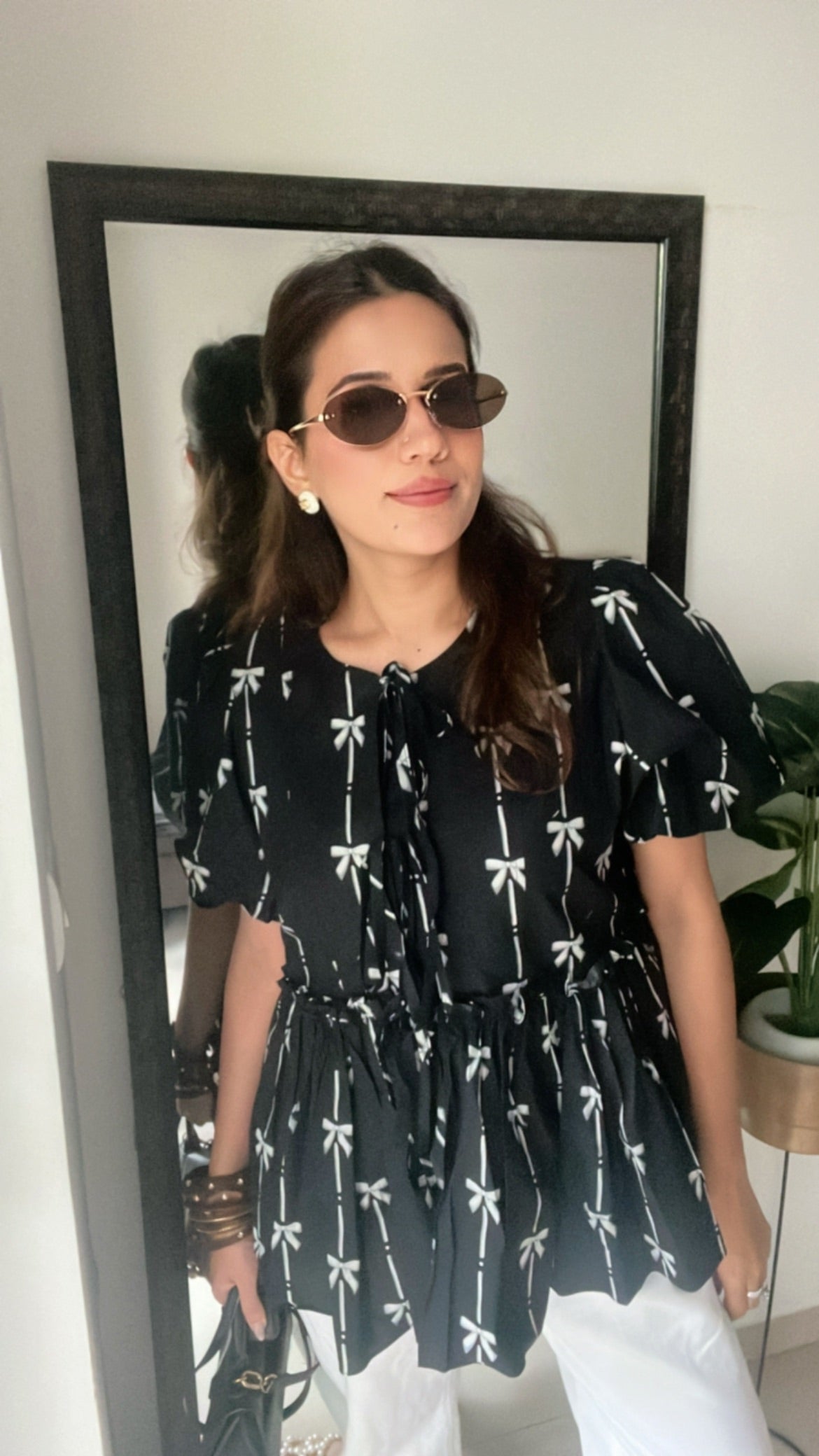 Bow Tie knot Poplin Peplum Top