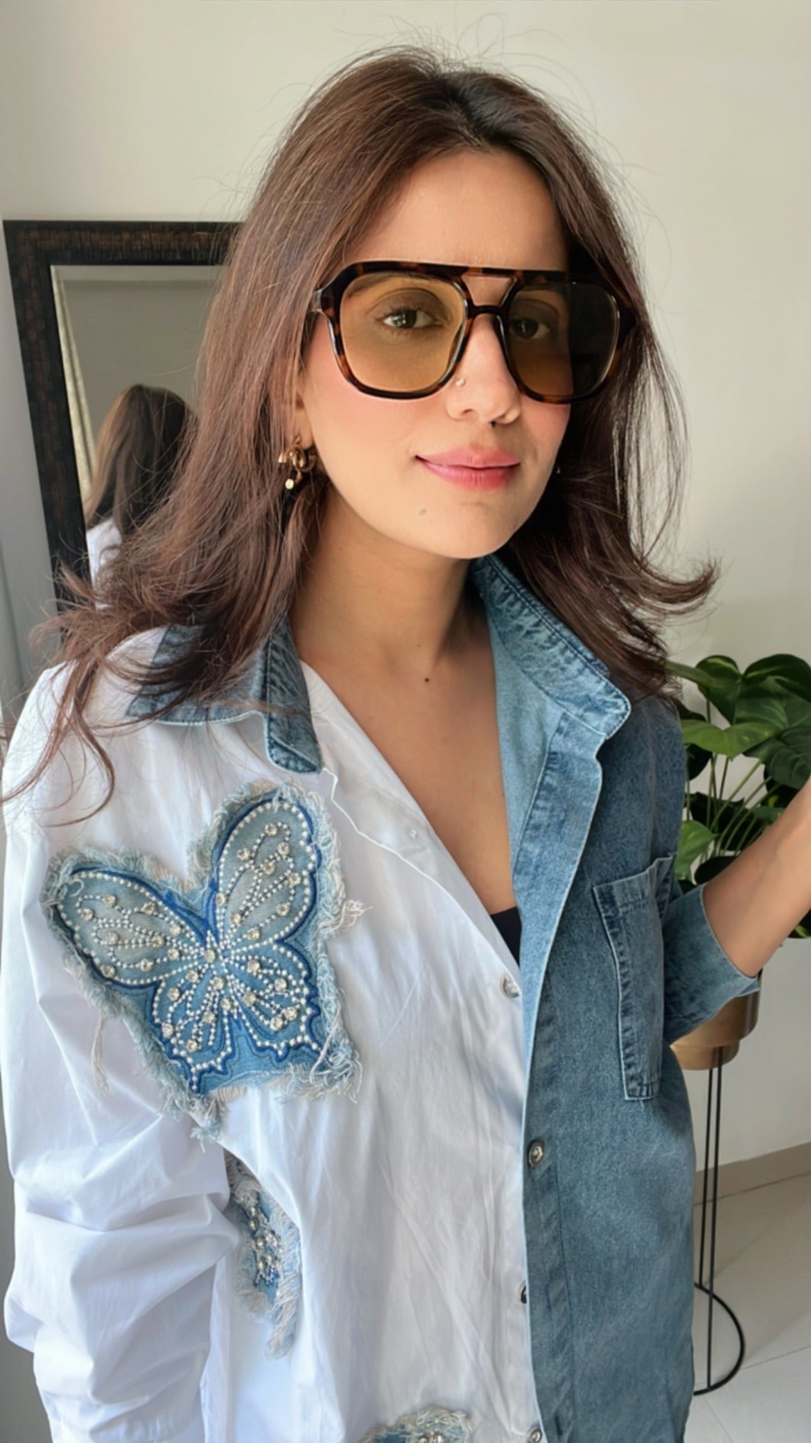 Butterfly Studded Denim Poplin Shirt