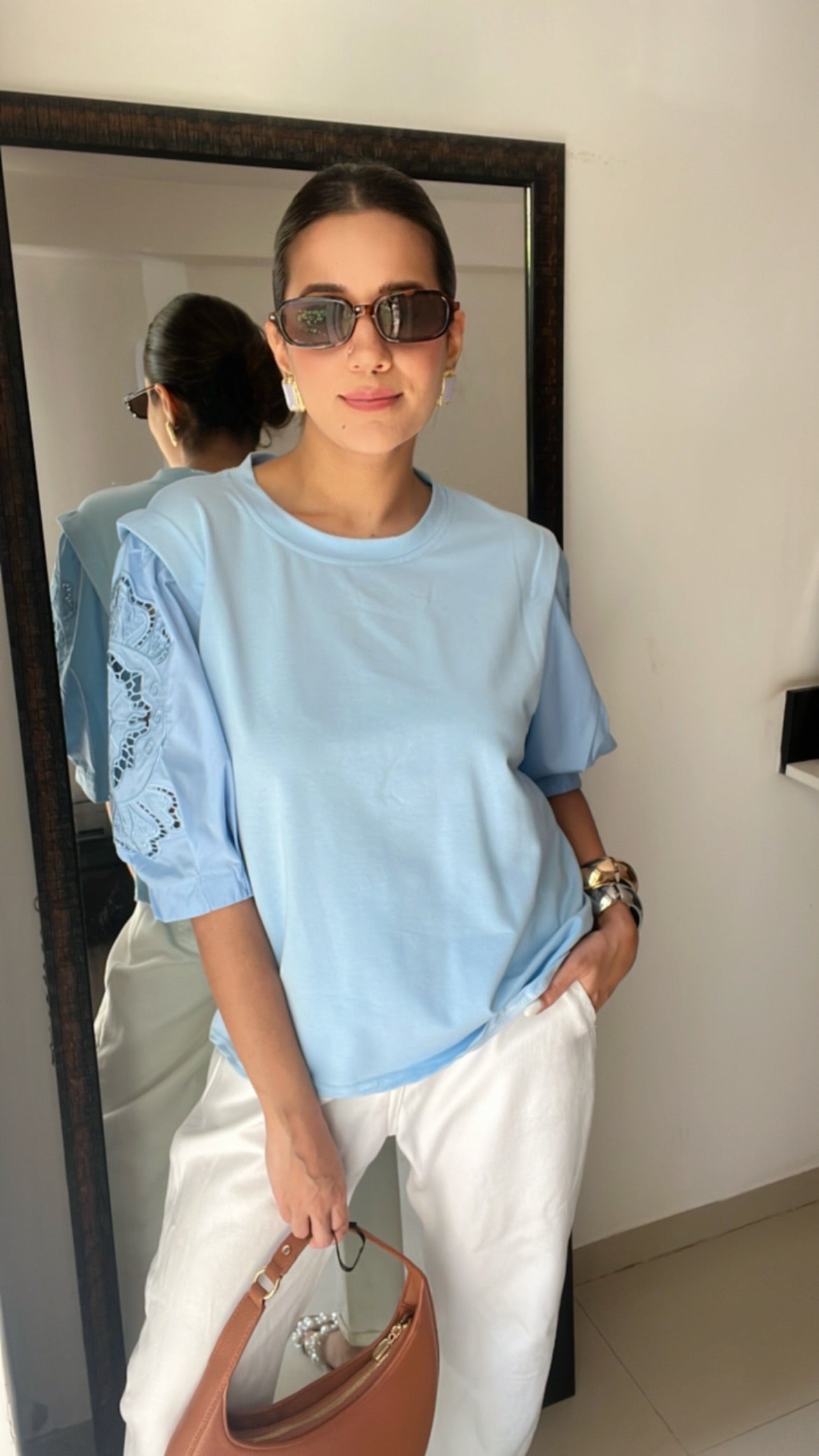 Cutwork Sleeves Poplin Tee