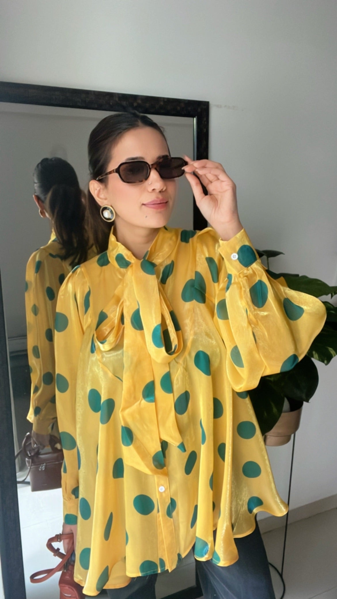 Polka Dot Flounce Glossy Top