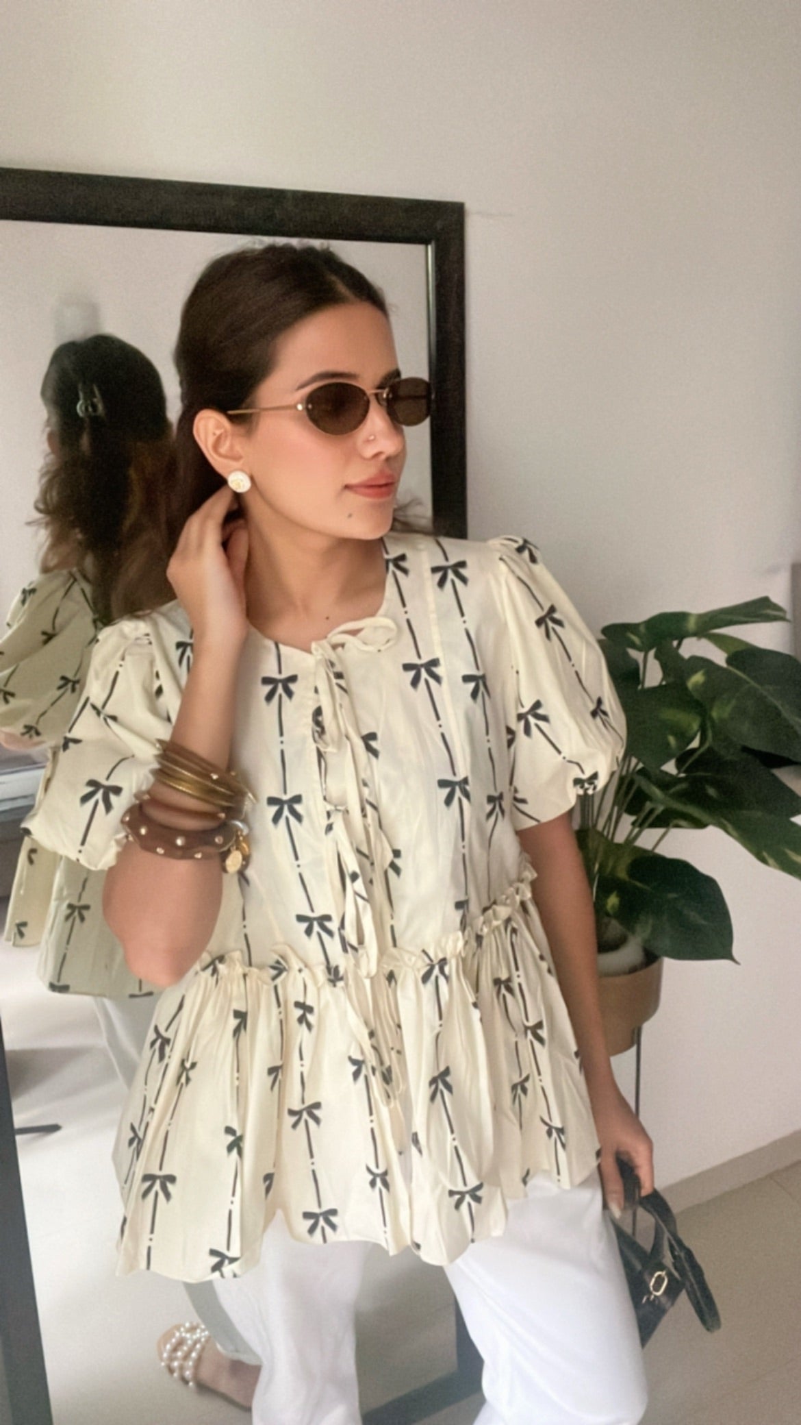 Bow Tie knot Poplin Peplum Top