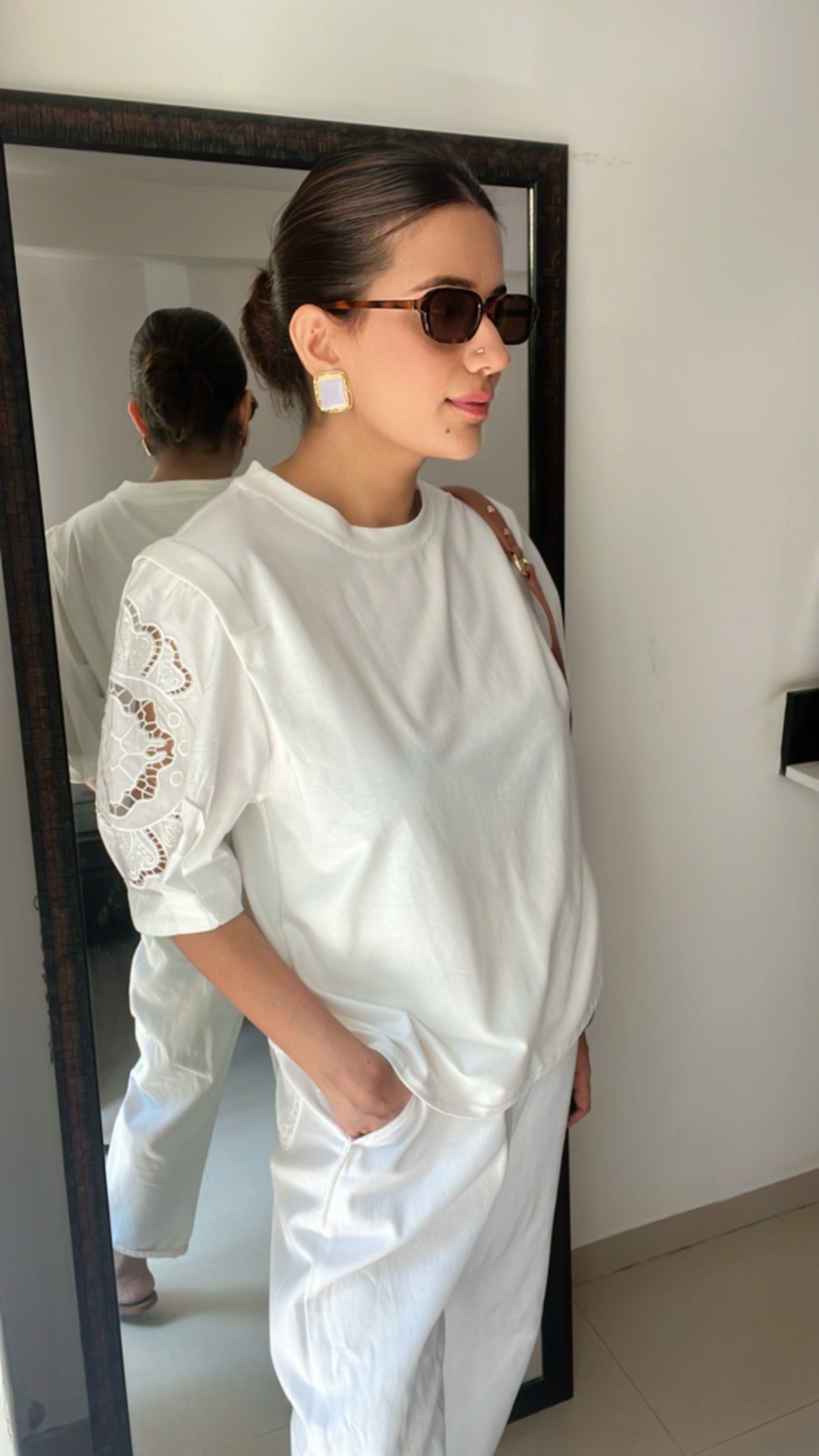 Cutwork Sleeves Poplin Tee