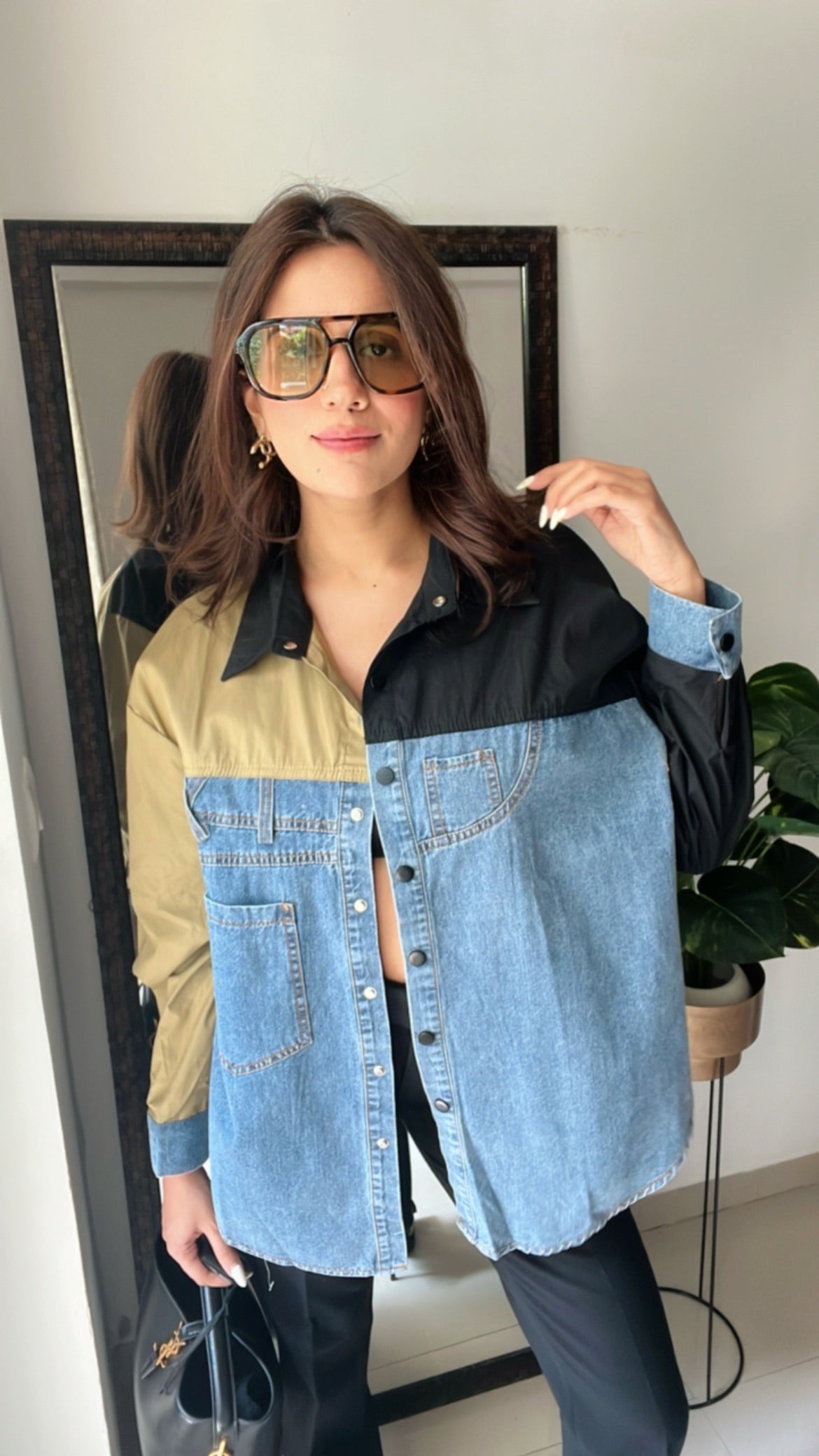 Color Block Denim Poplin Shirt