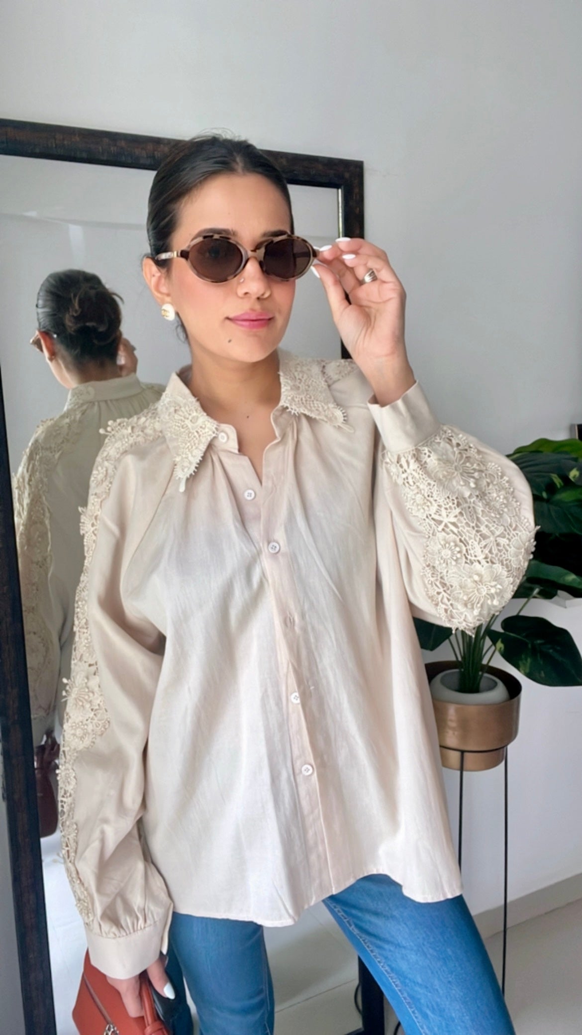Flower Crochet Patch Linen Shirt