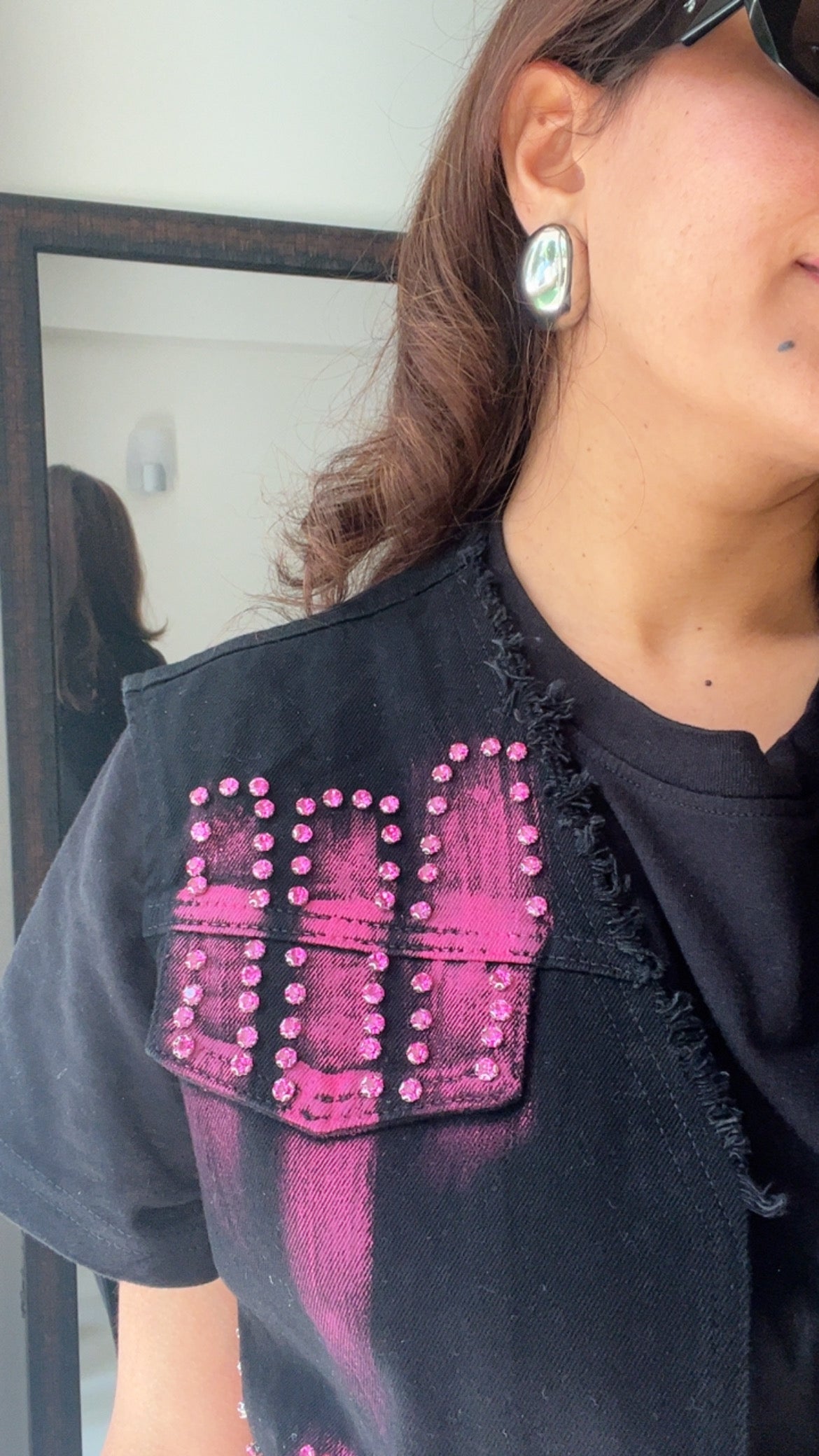 Hot Pink Studded Denim Fall Vest