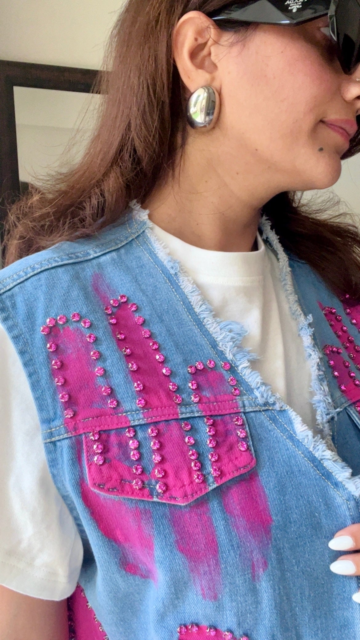 Hot Pink Studded Denim Fall Vest