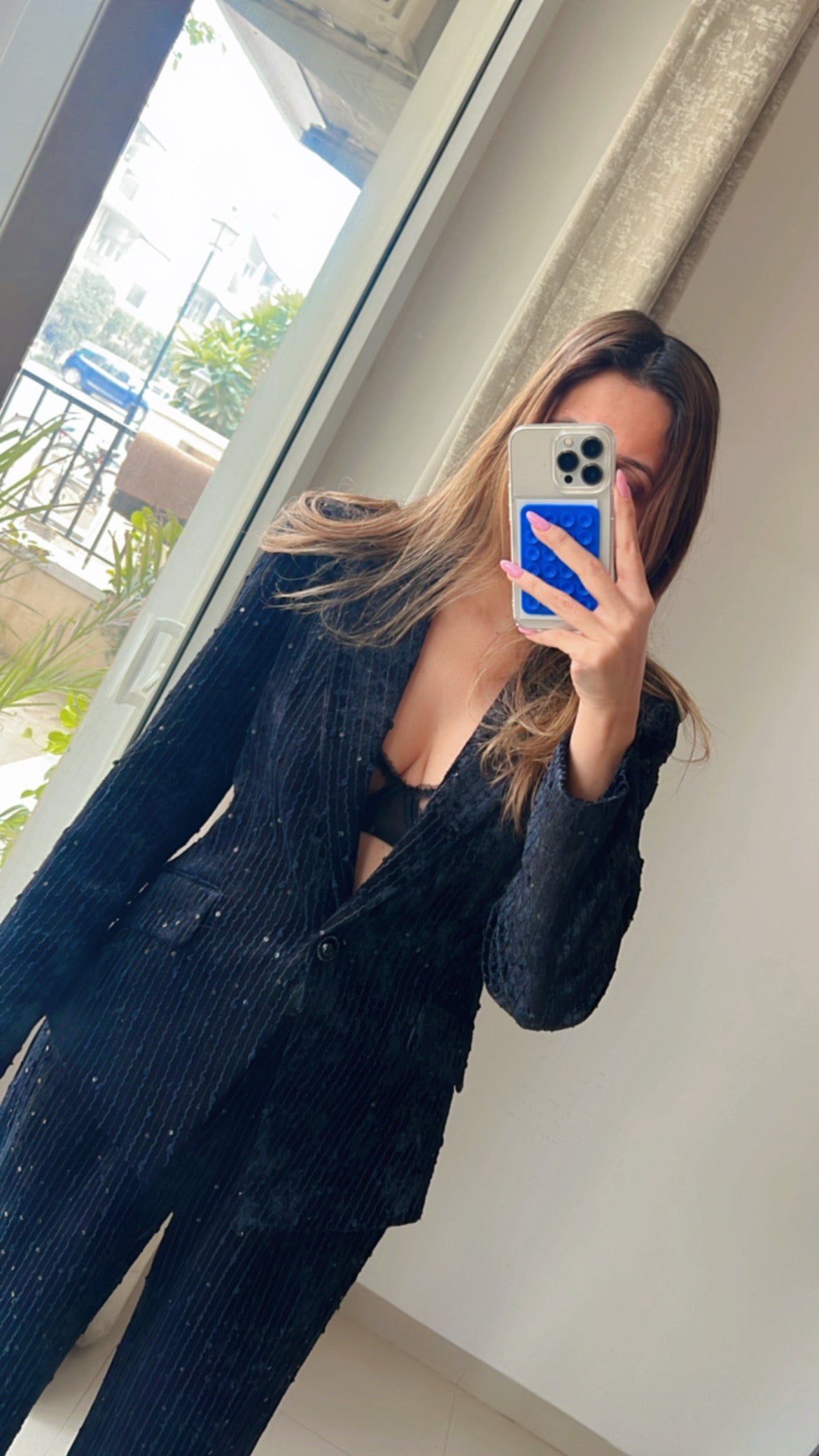 Light Velvet Black Fall Suit Co-ord  Set