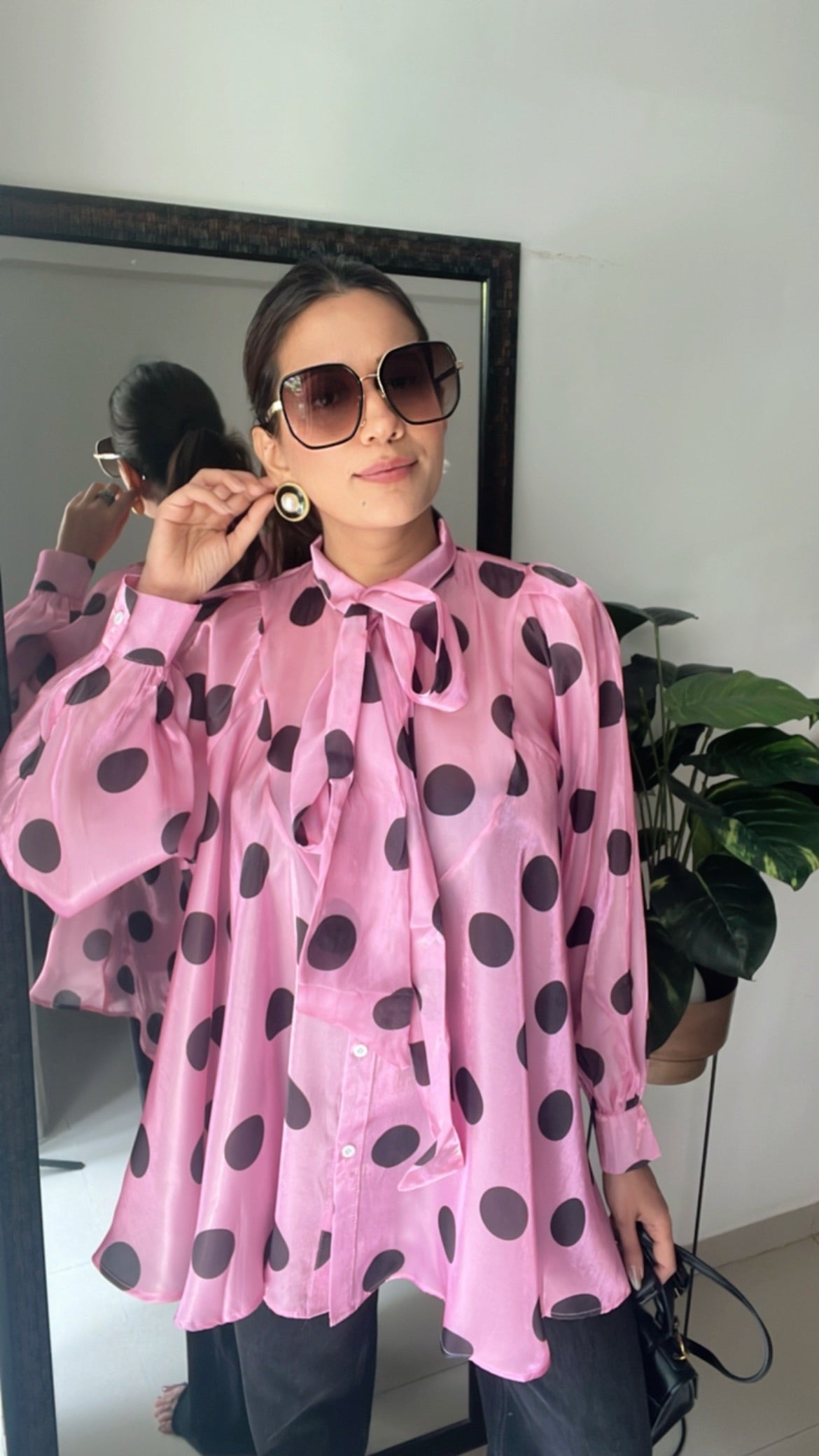 Polka Dot Flounce Glossy Top