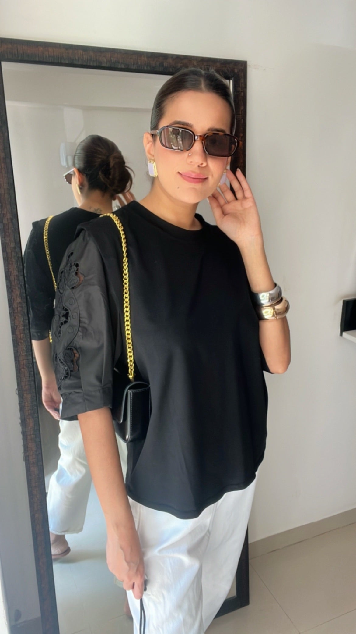 Cutwork Sleeves Poplin Tee