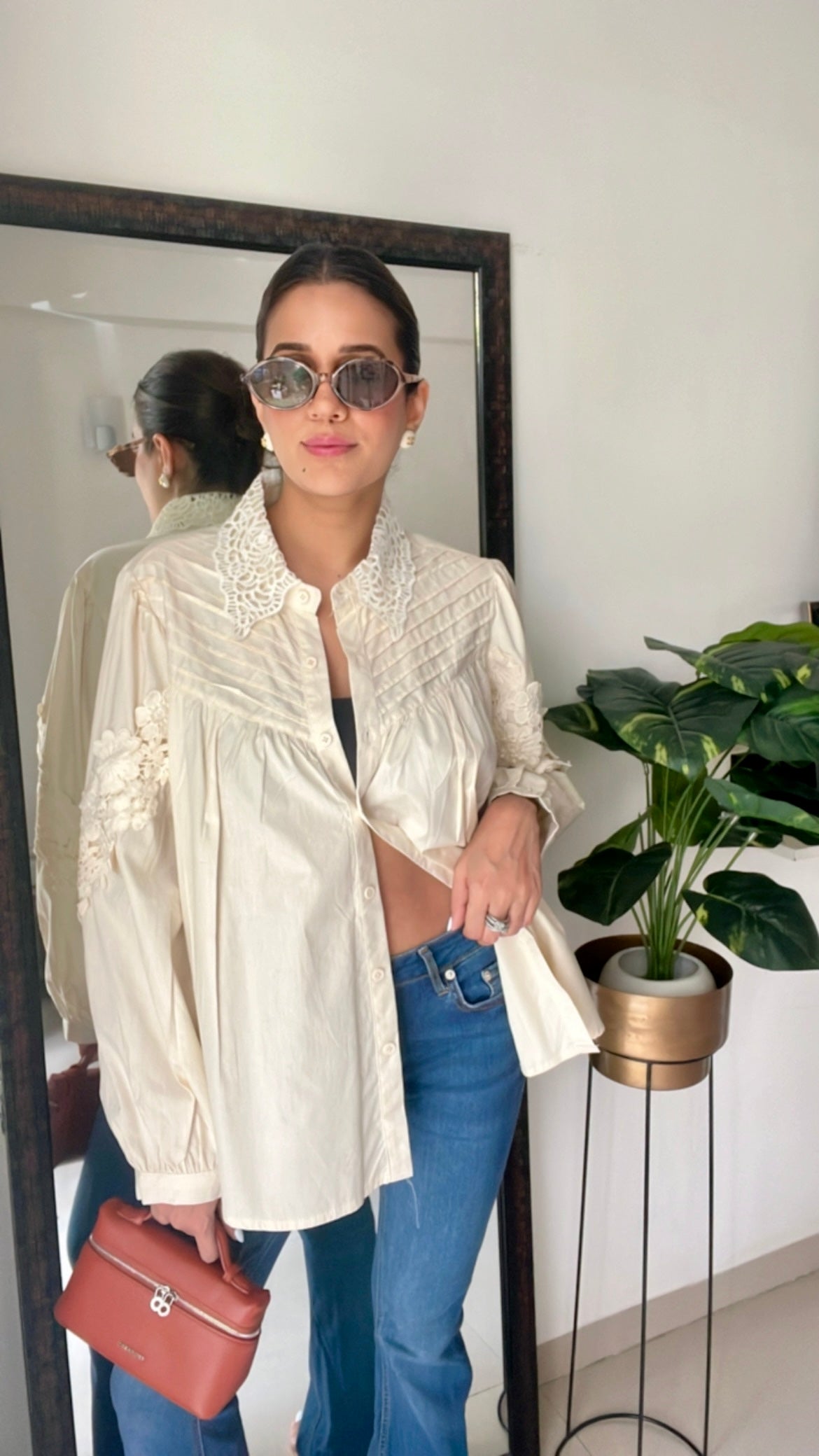 Poplin Lace Eplique Shirt