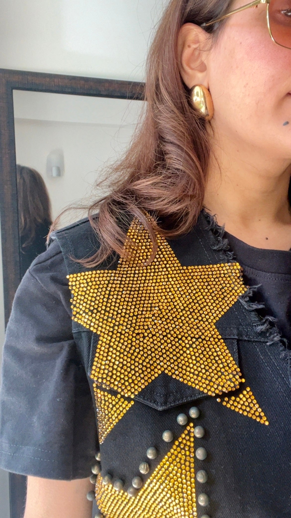 Gold Star Swarovski Denim Fall Vests