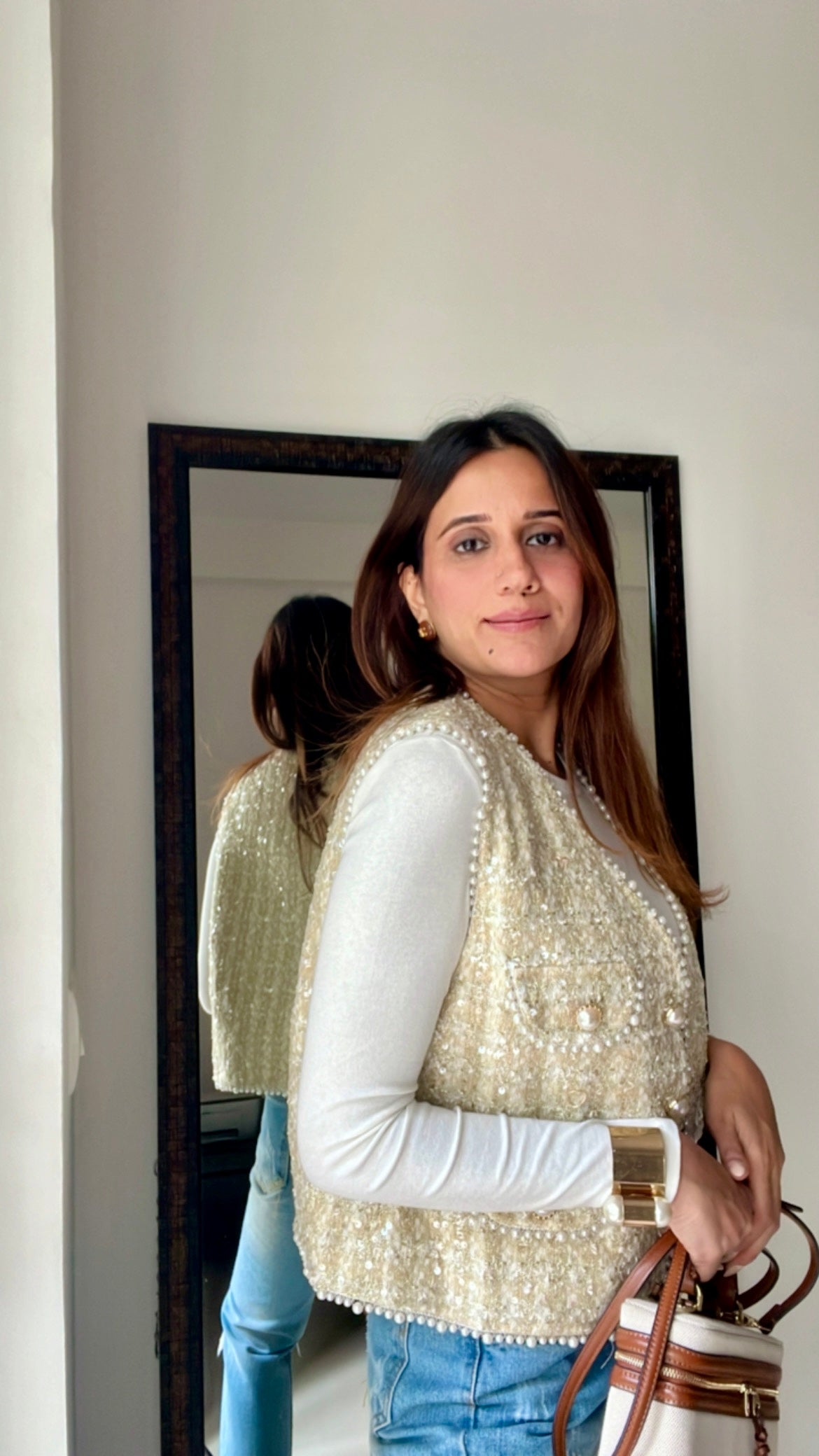 Pearl Embellished Tweed Fall Vest