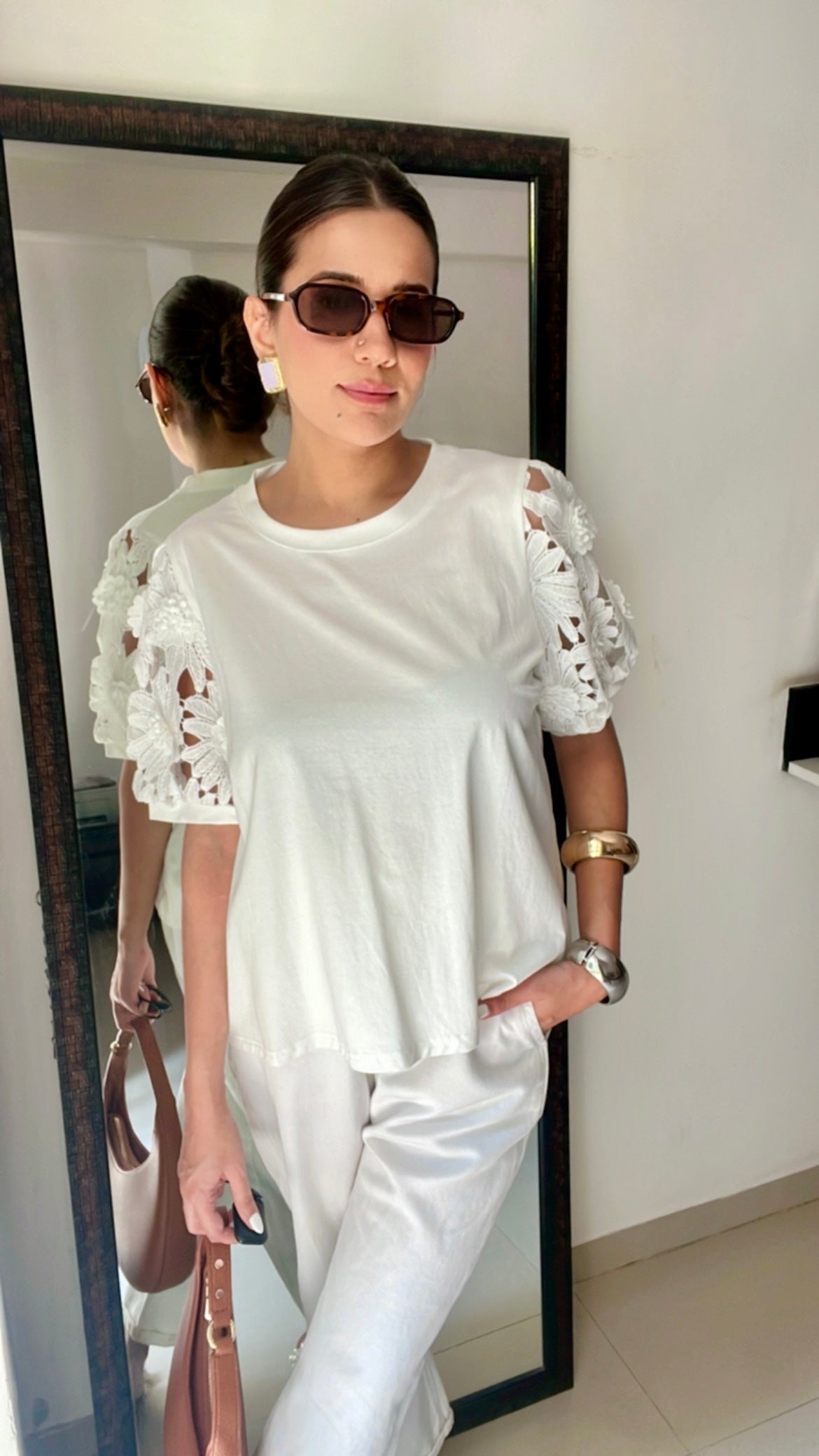 Floral Cutwork Poplin Tee