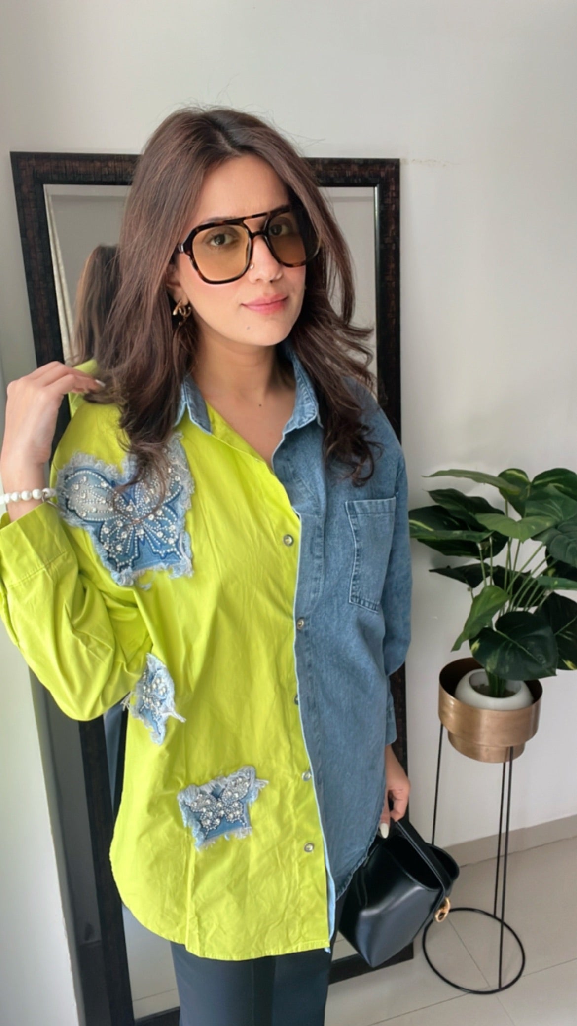 Butterfly Studded Denim Poplin Shirt