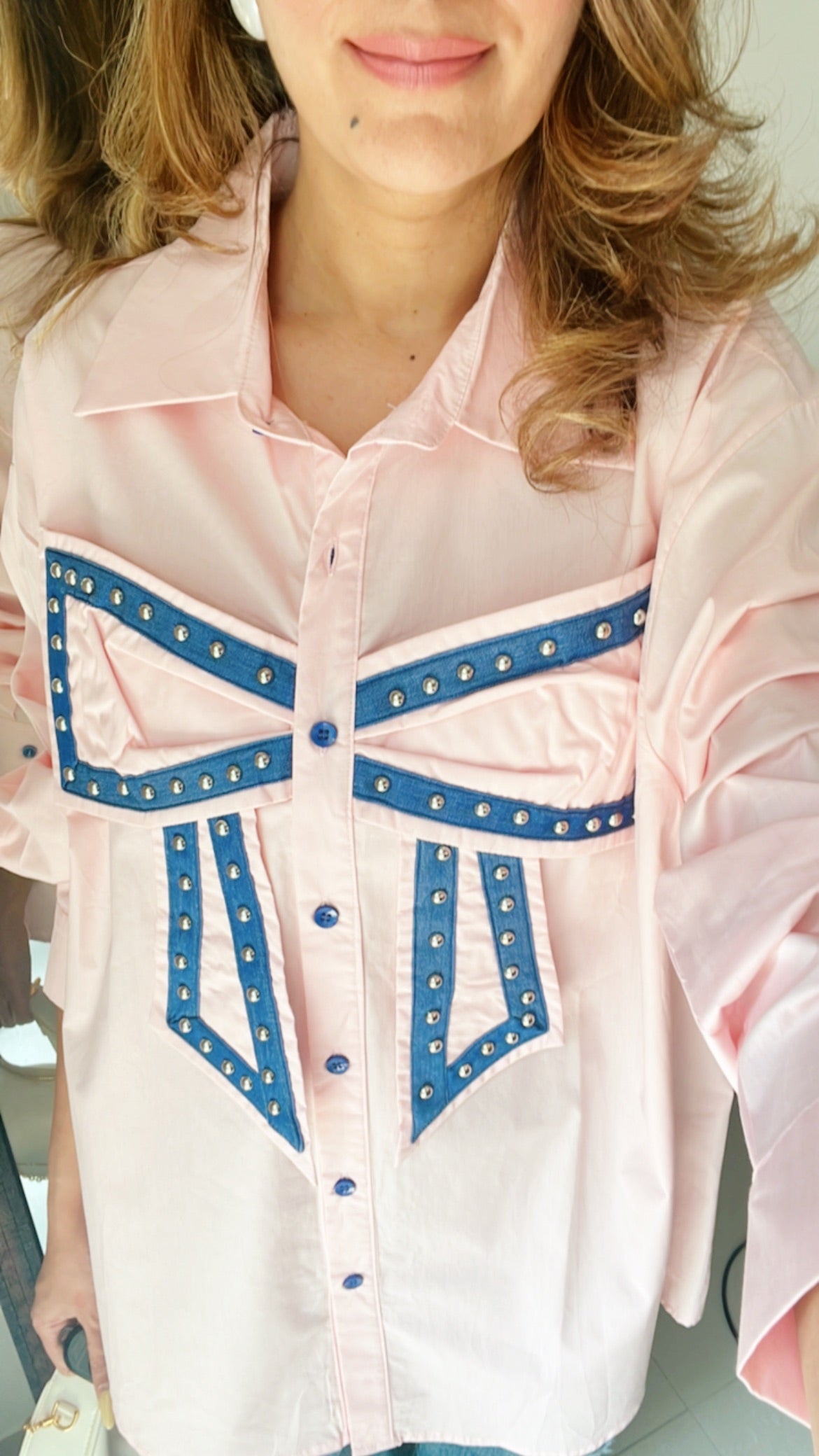 Bowknot Rivet Poplin Shirt