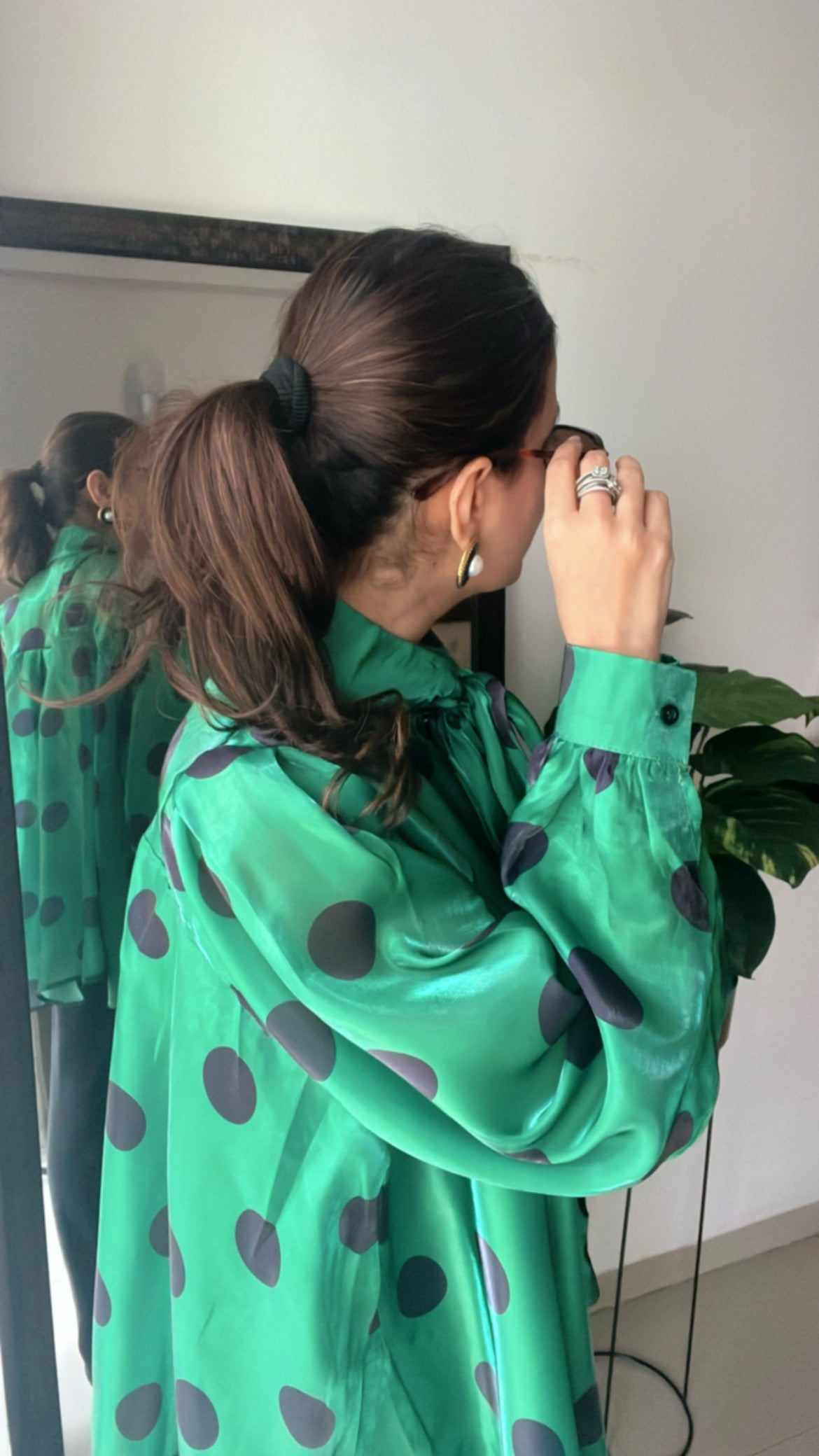 Polka Dot Flounce Glossy Top