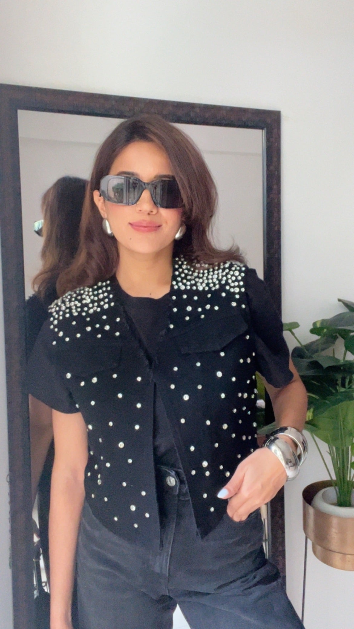 Diamond Studded Denim Fall Vest