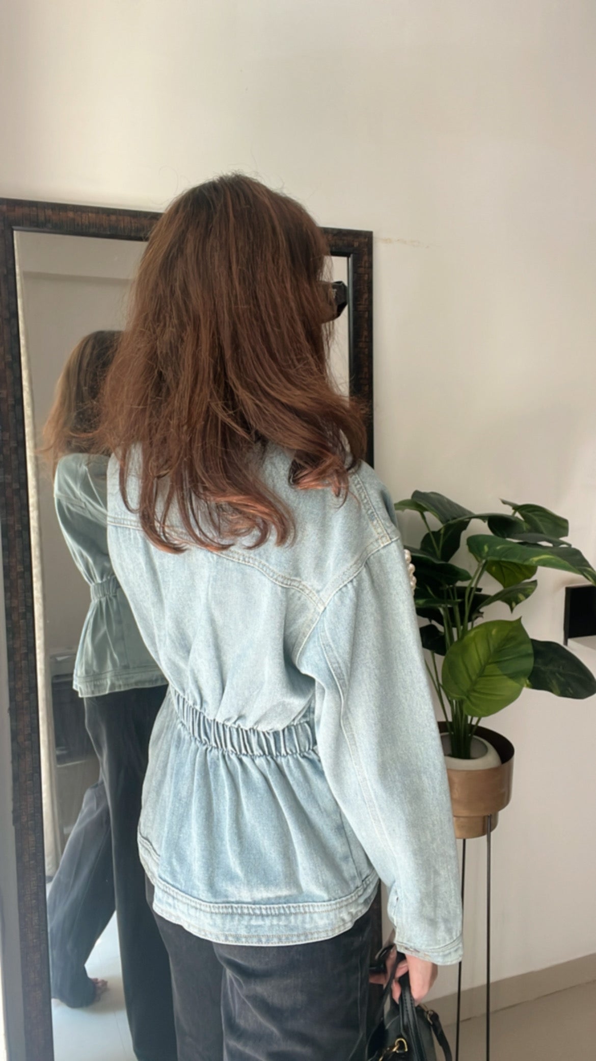 Pearl Detailed Denim Fall Jacket