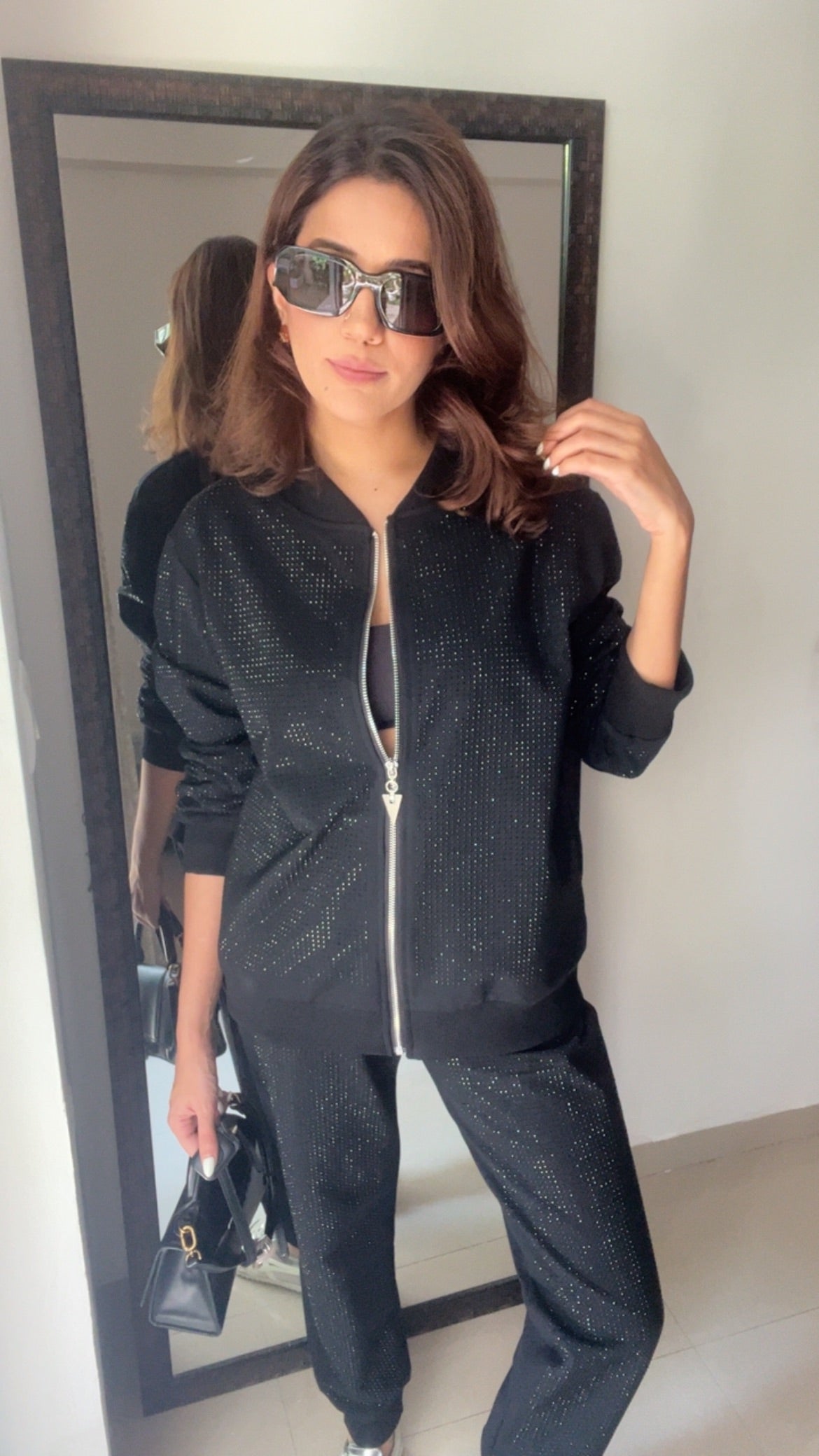Black Swarovski Studded Lounge Set