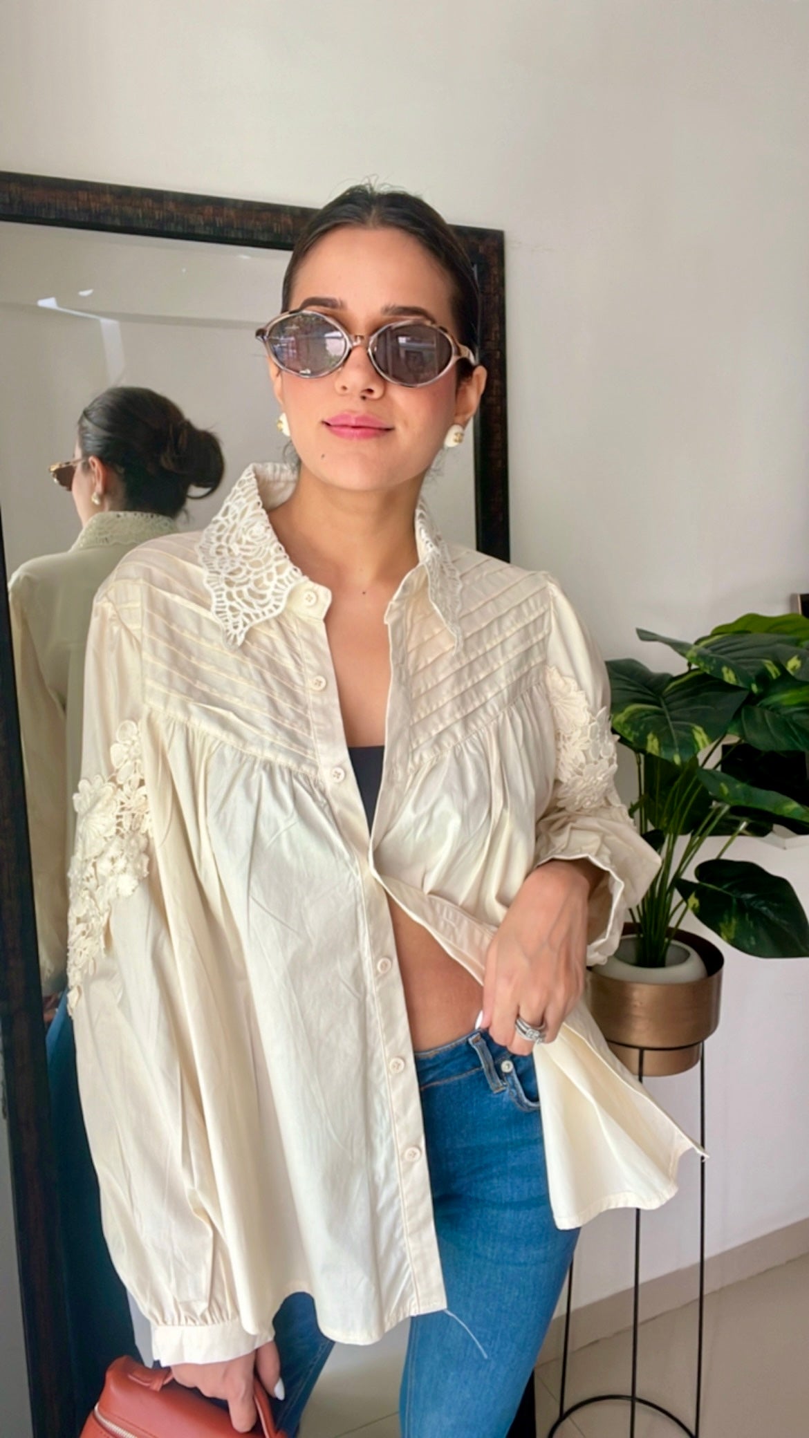 Poplin Lace Eplique Shirt