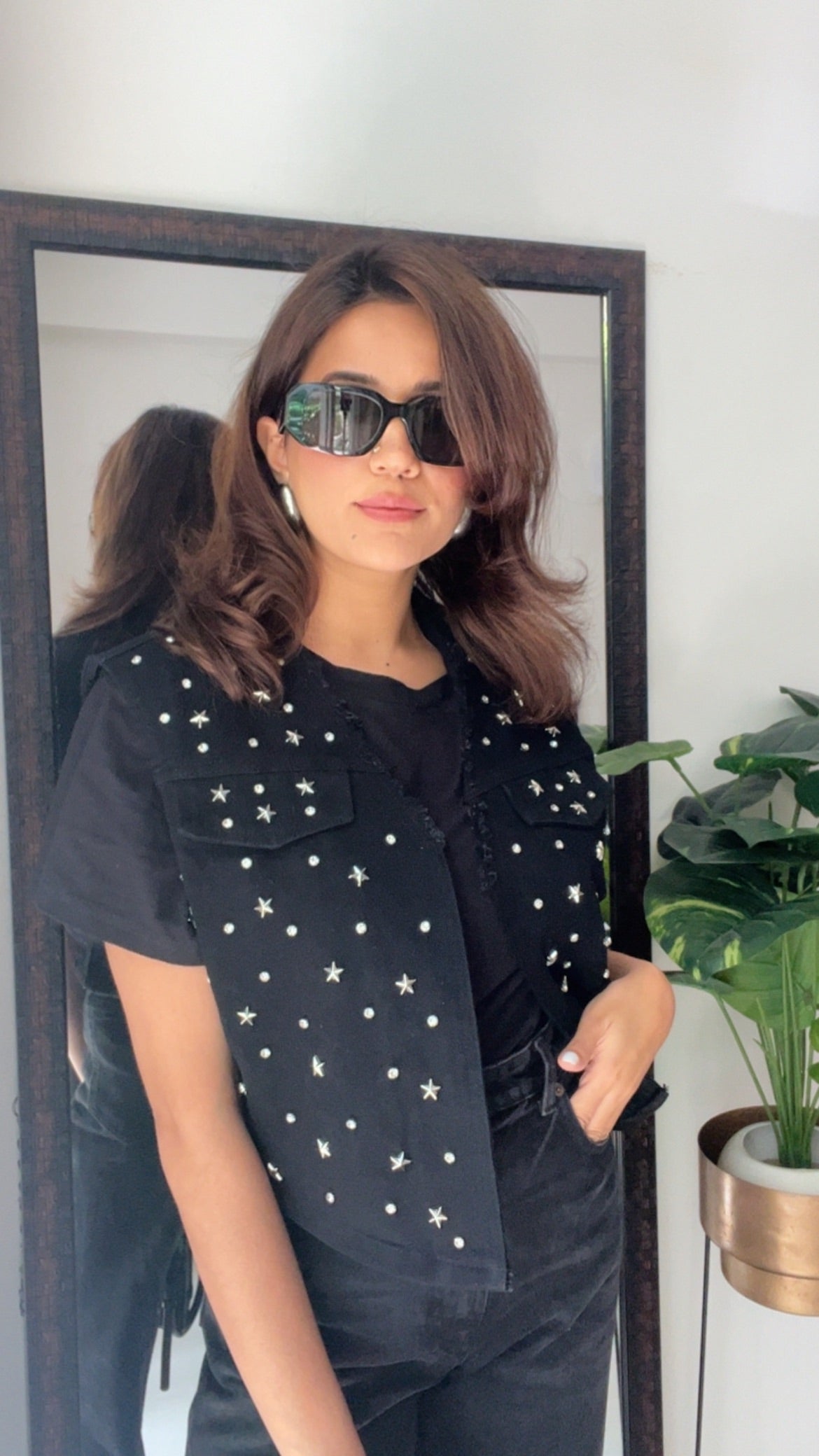 Star and Studs Denim Fall Vest