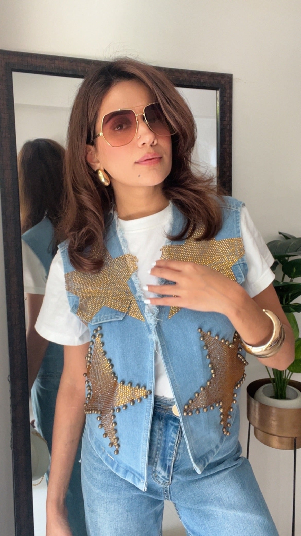 Gold Star Swarovski Denim Fall Vests