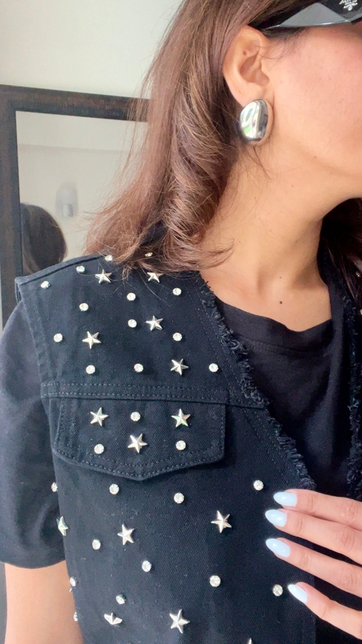Star and Studs Denim Fall Vest