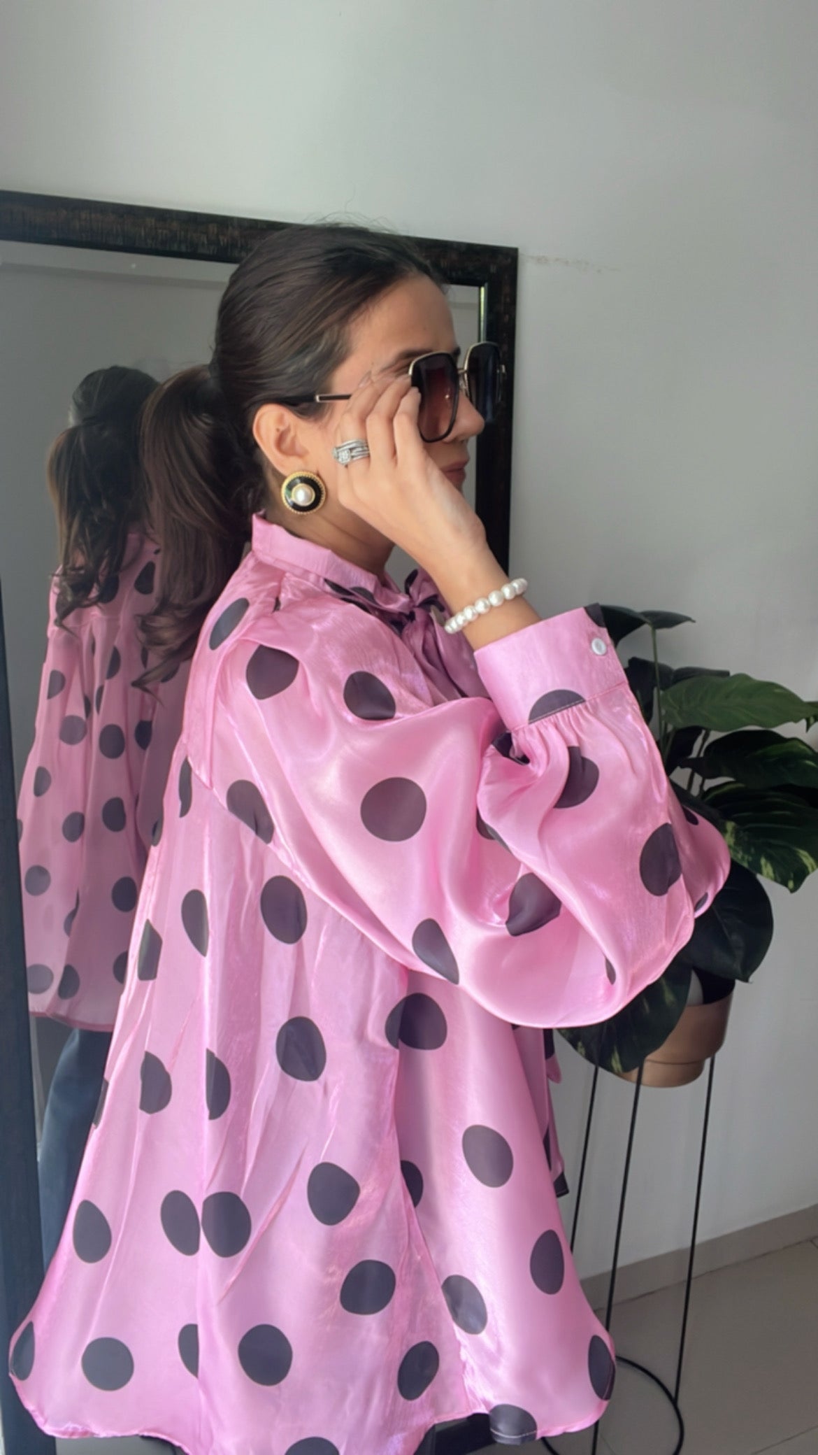 Polka Dot Flounce Glossy Top