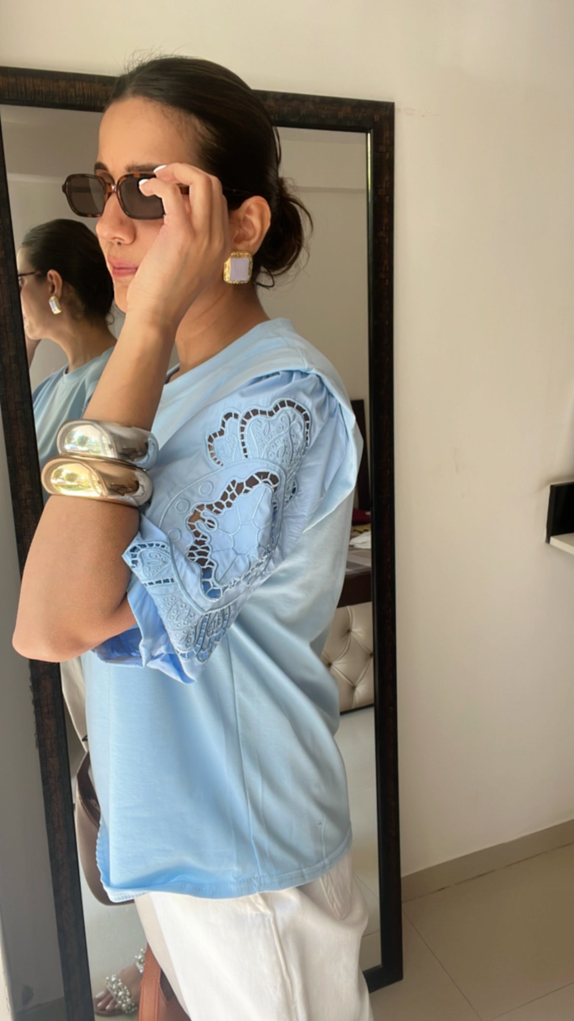 Cutwork Sleeves Poplin Tee