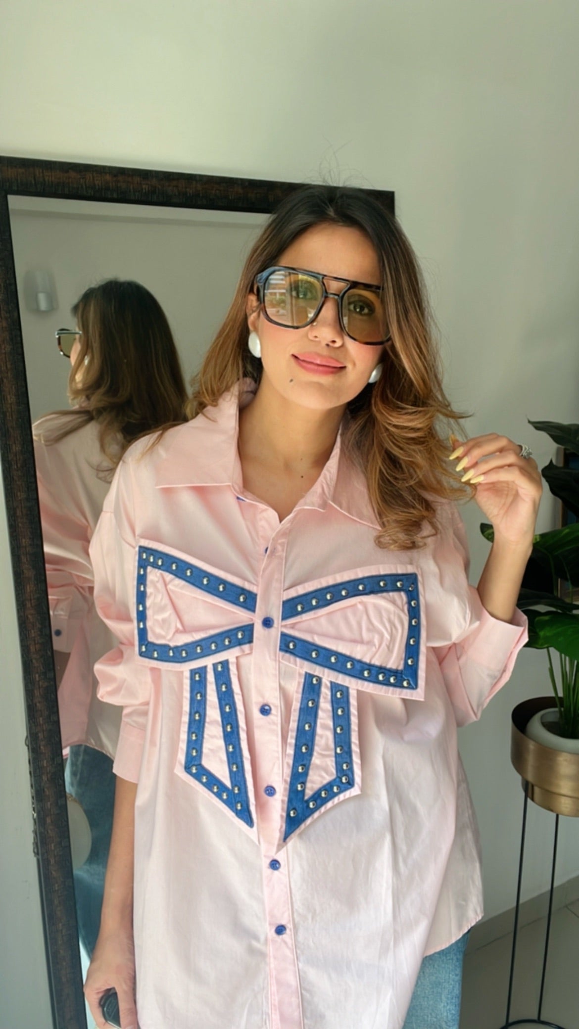 Bowknot Rivet Poplin Shirt