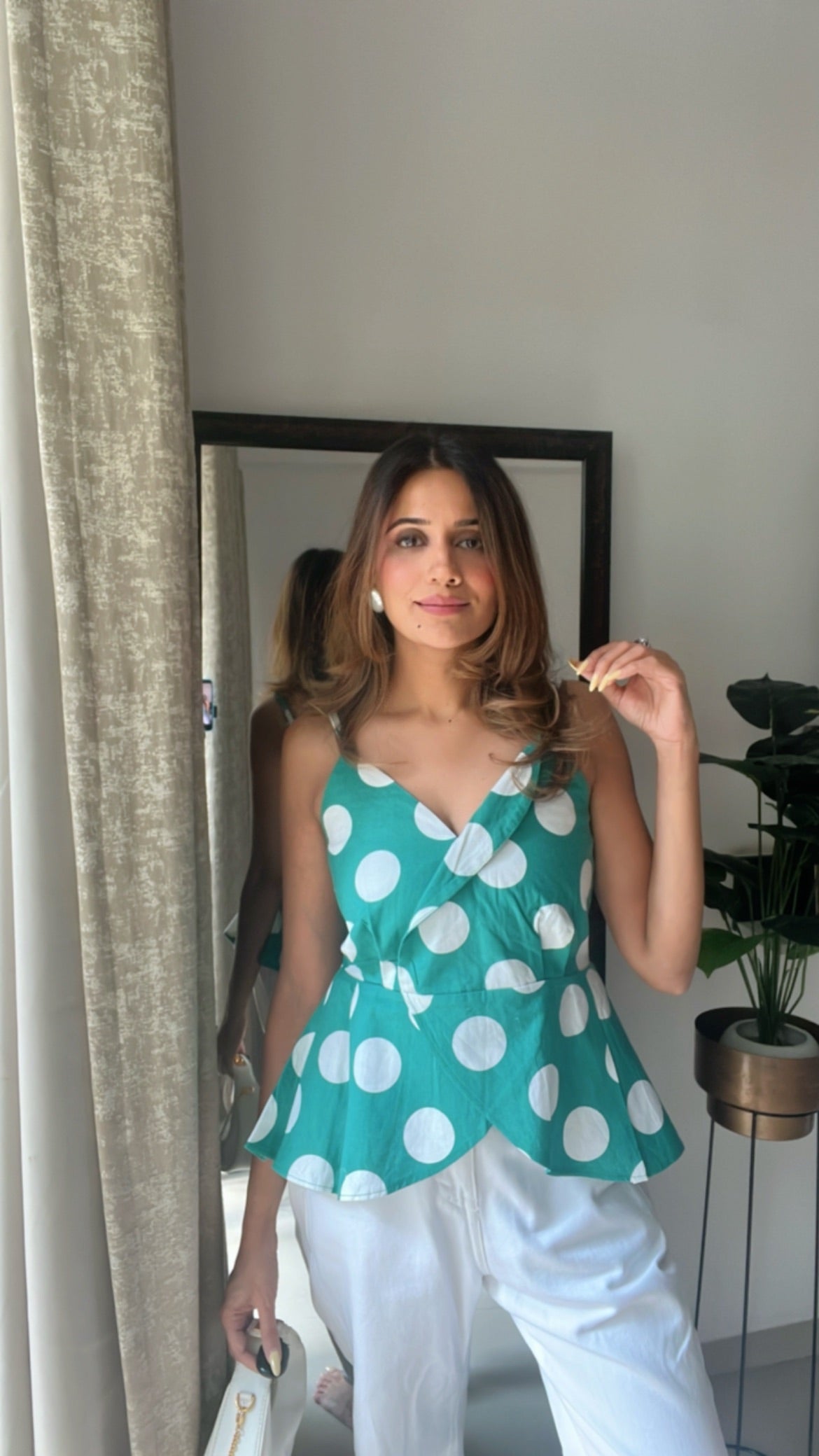 Polka Dot Poplin Peplum Top