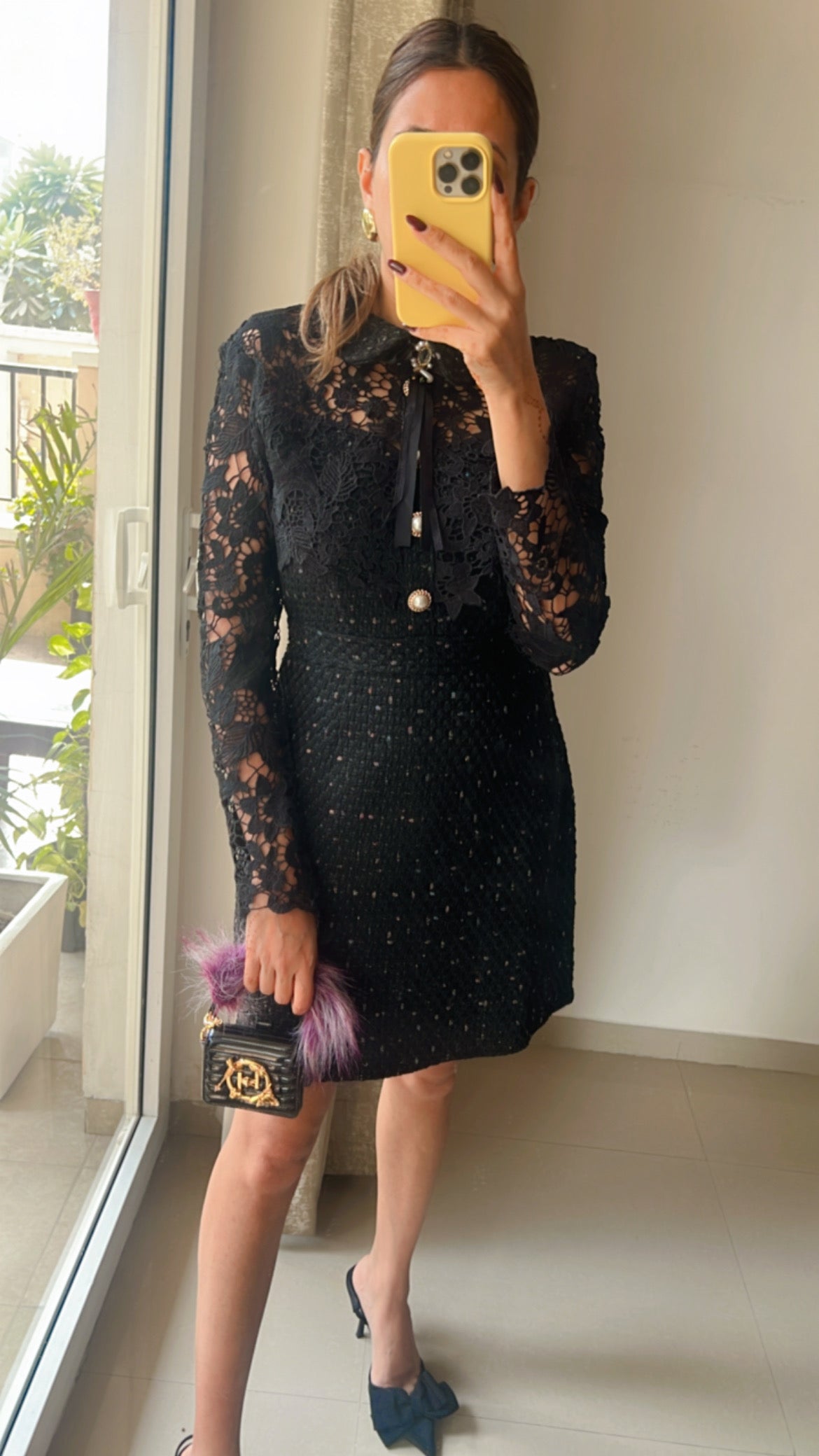 Lace Peterpan Collar Tweed Dress