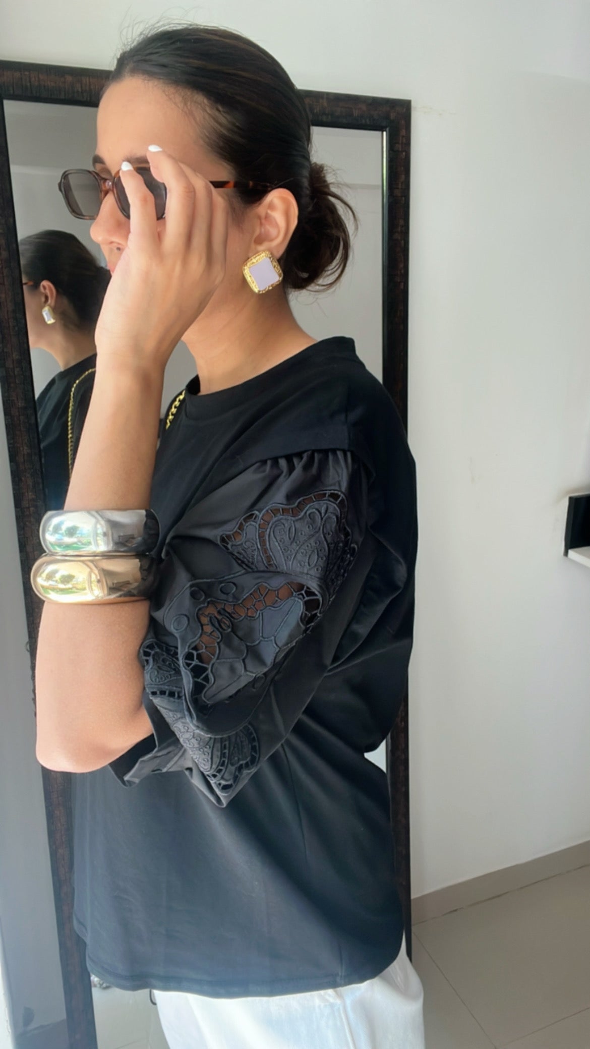 Cutwork Sleeves Poplin Tee