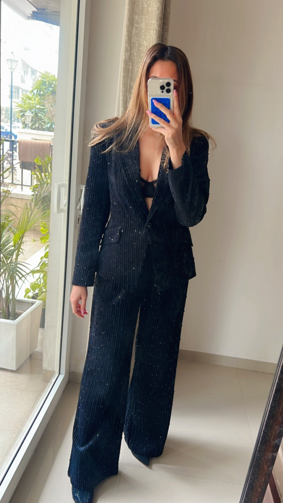 Light Velvet Black Fall Suit Co-ord  Set