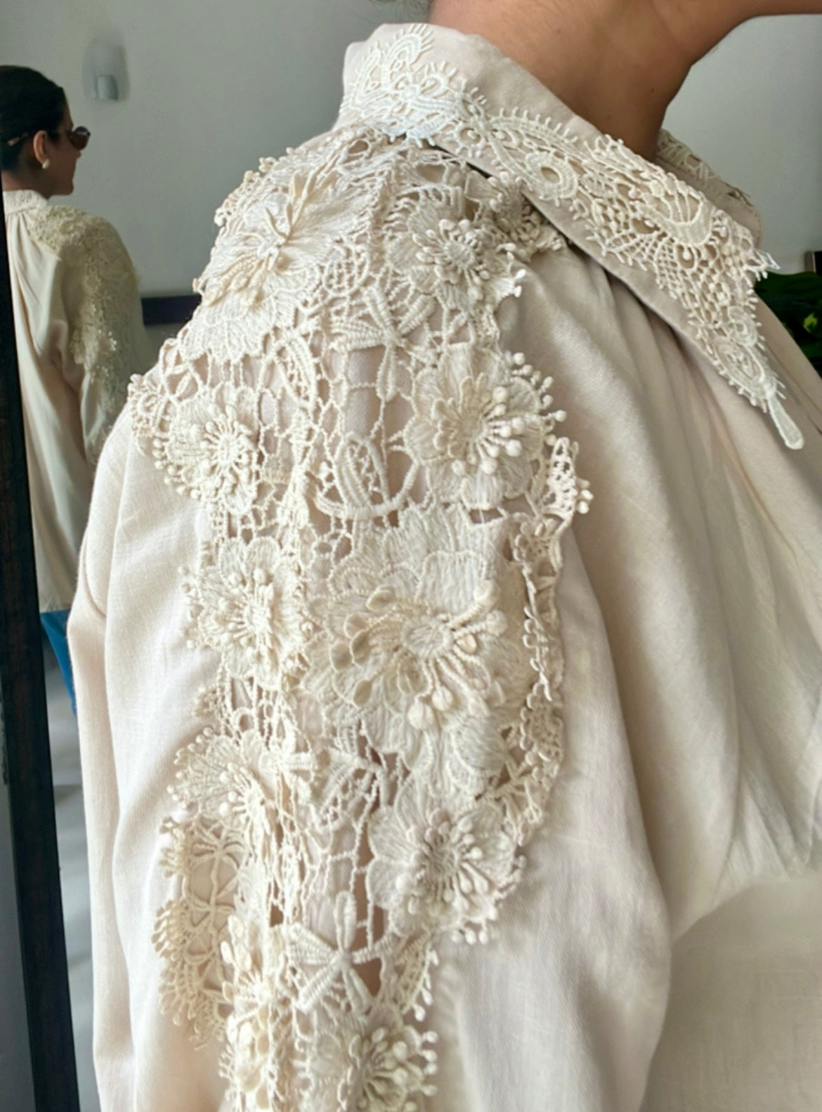 Flower Crochet Patch Linen Shirt