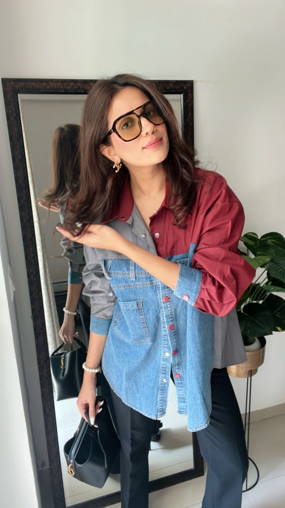 Color Block Denim Poplin Shirt