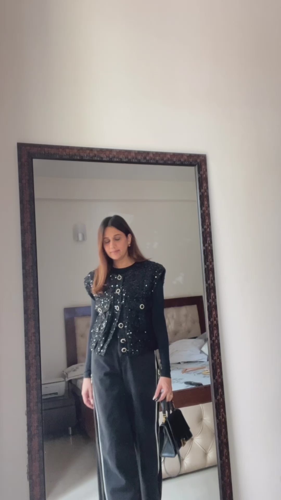 Sequin Embedded Cap sleeves Tweed Fall Vest