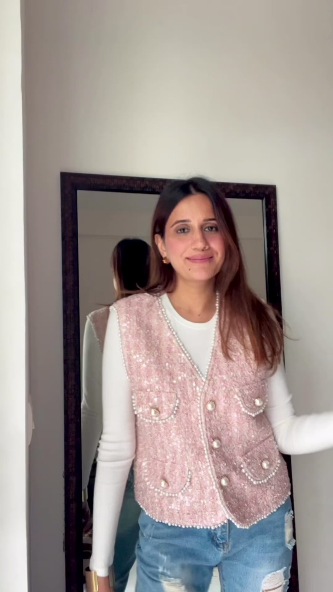 Pearl Embellished Tweed Fall Vest