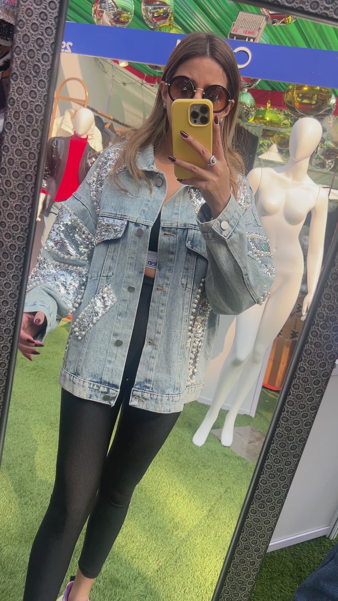 Sequin and Pearl Embellished Fall Denim Jacket