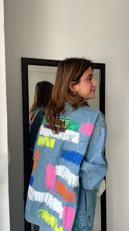 Color Splash Oversized Denim Fall Jacket