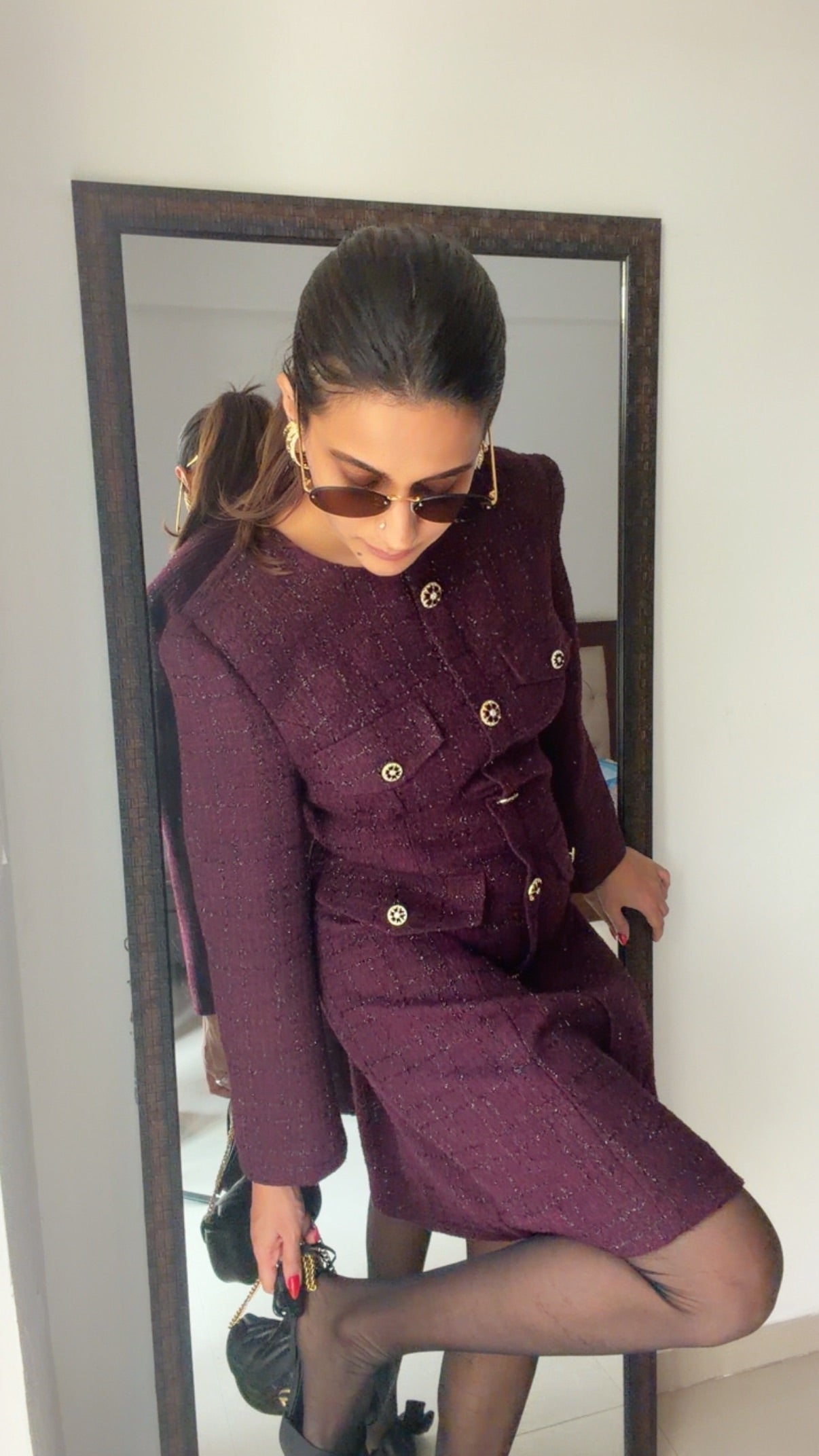 Shimmer Buttoned Tweed Fall Dress