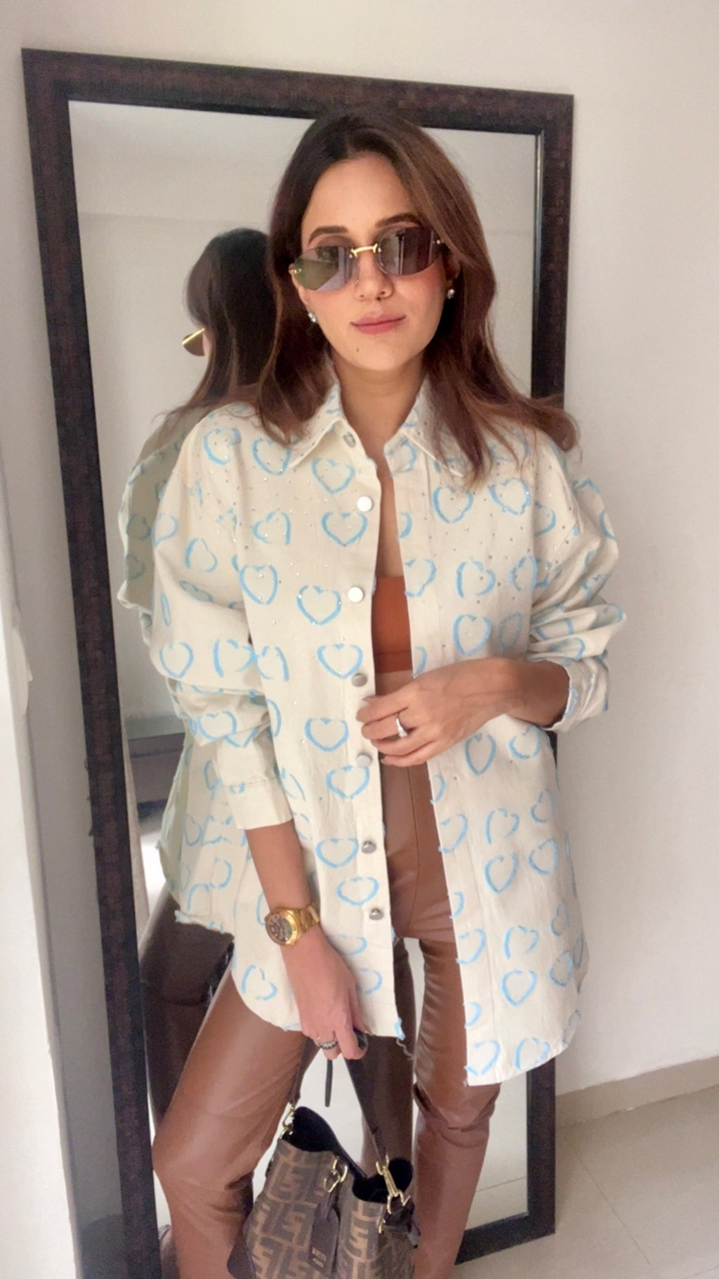 Swarovski Studded Heart Denim Shirt