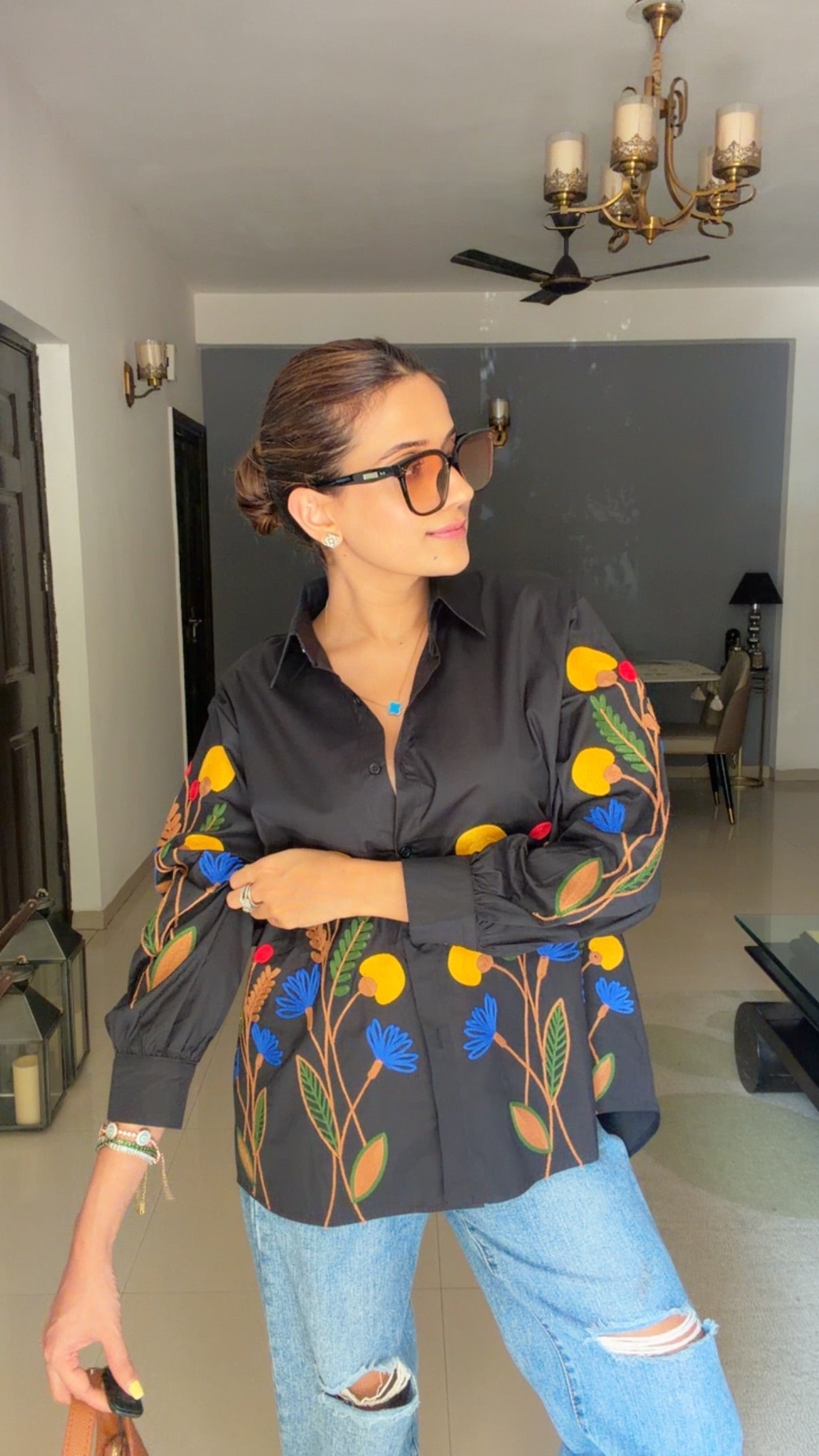 Floral Embroidered Relaxed Button-Down Shirt